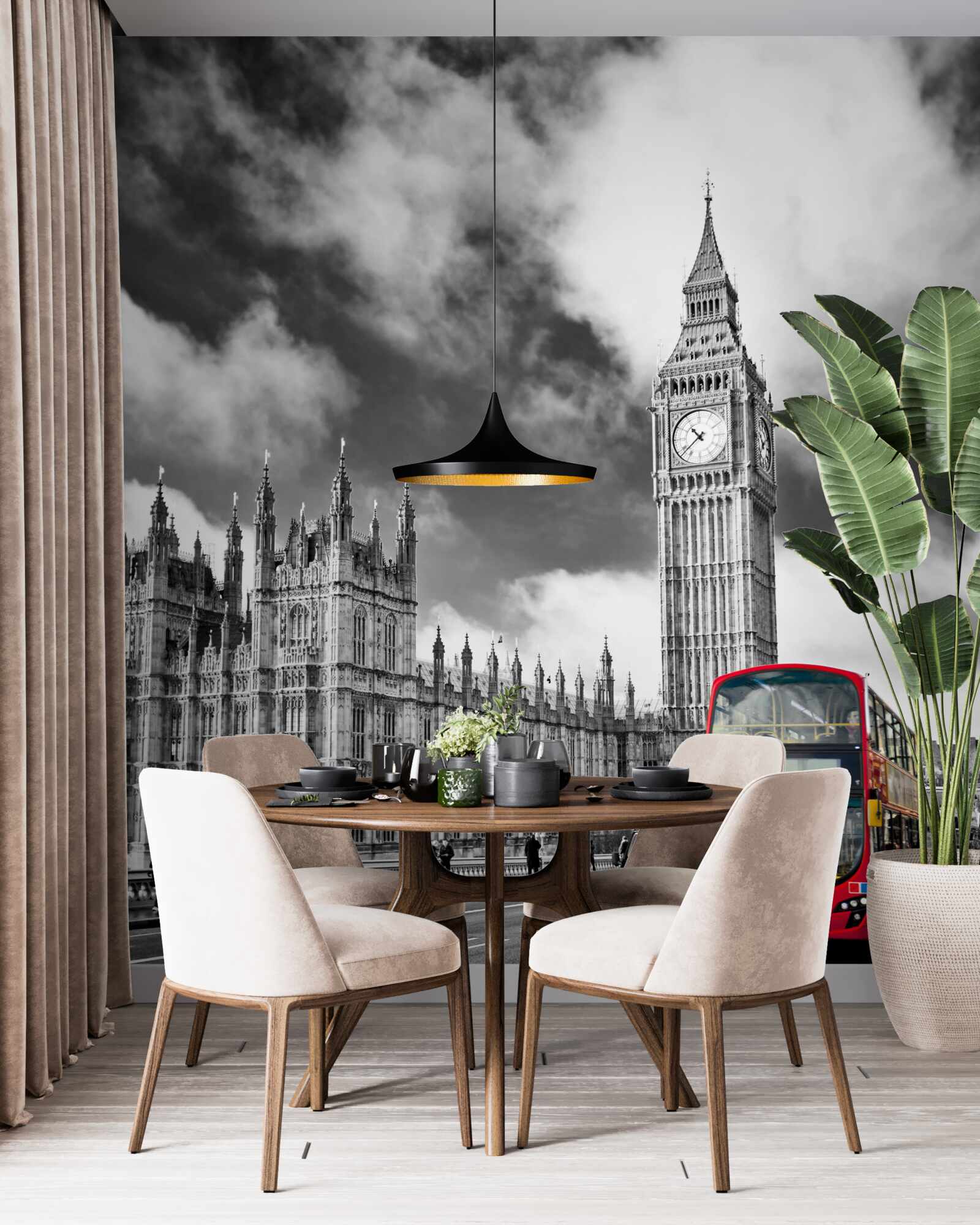 Papier peint big ben et le bus rouge