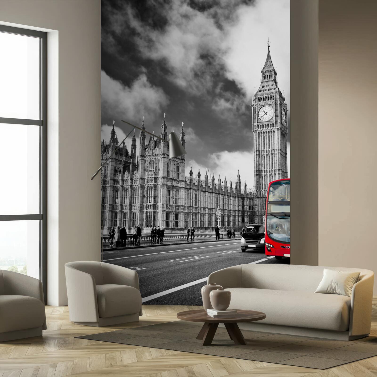 Papier peint big ben et le bus rouge