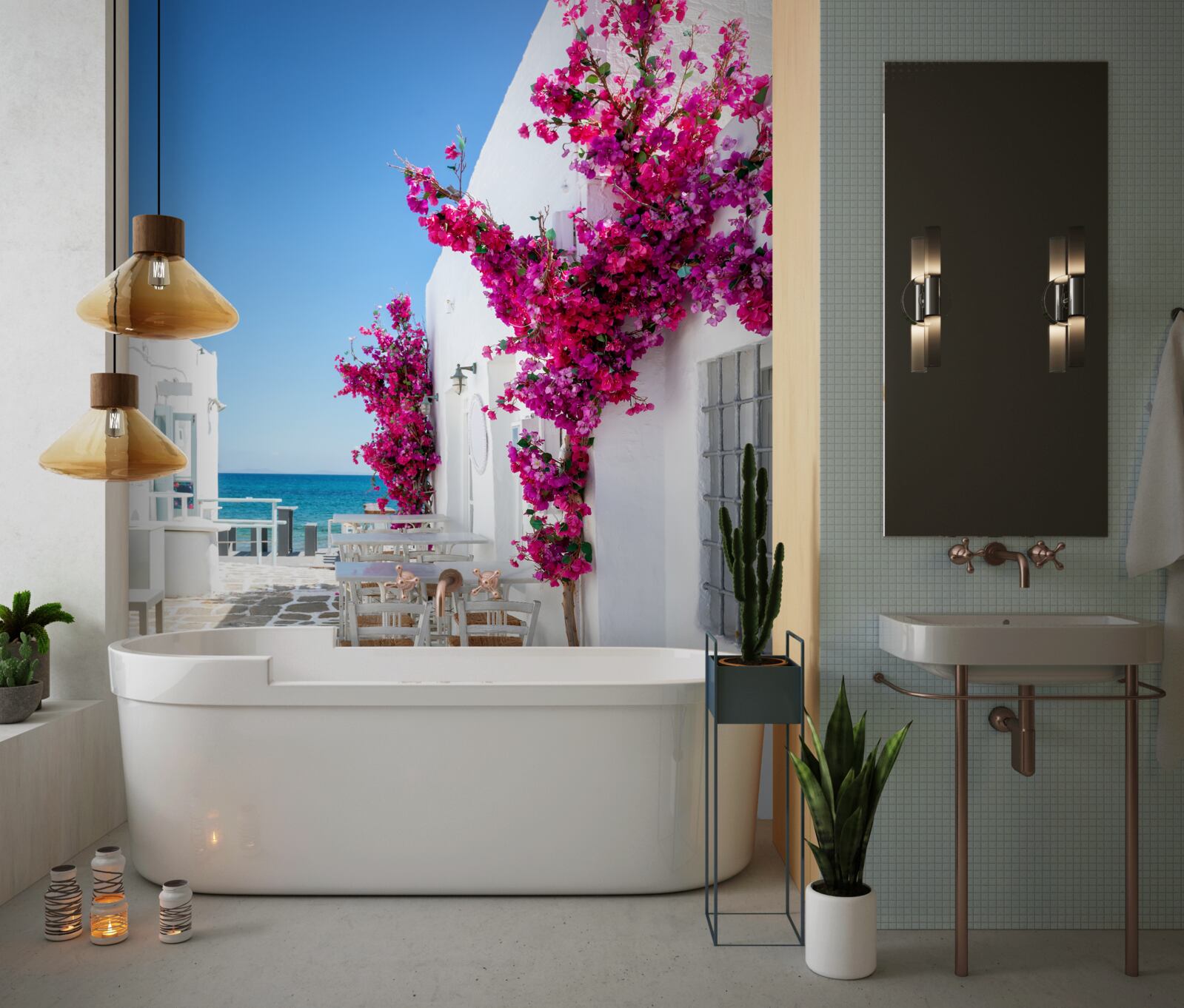 Papier peint rue de la mer peinte en blanc