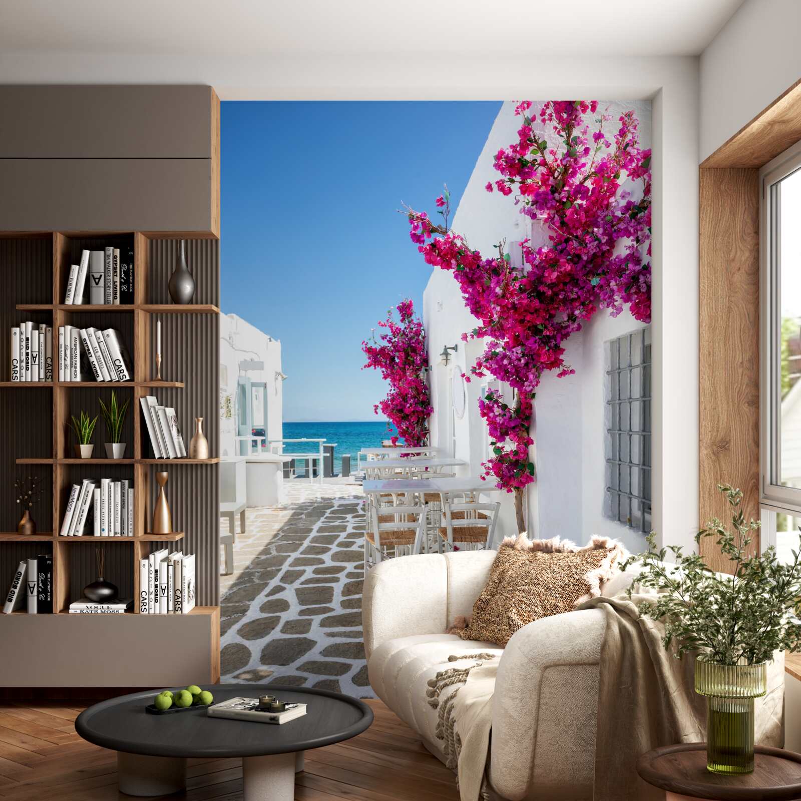 Papier peint rue de la mer peinte en blanc