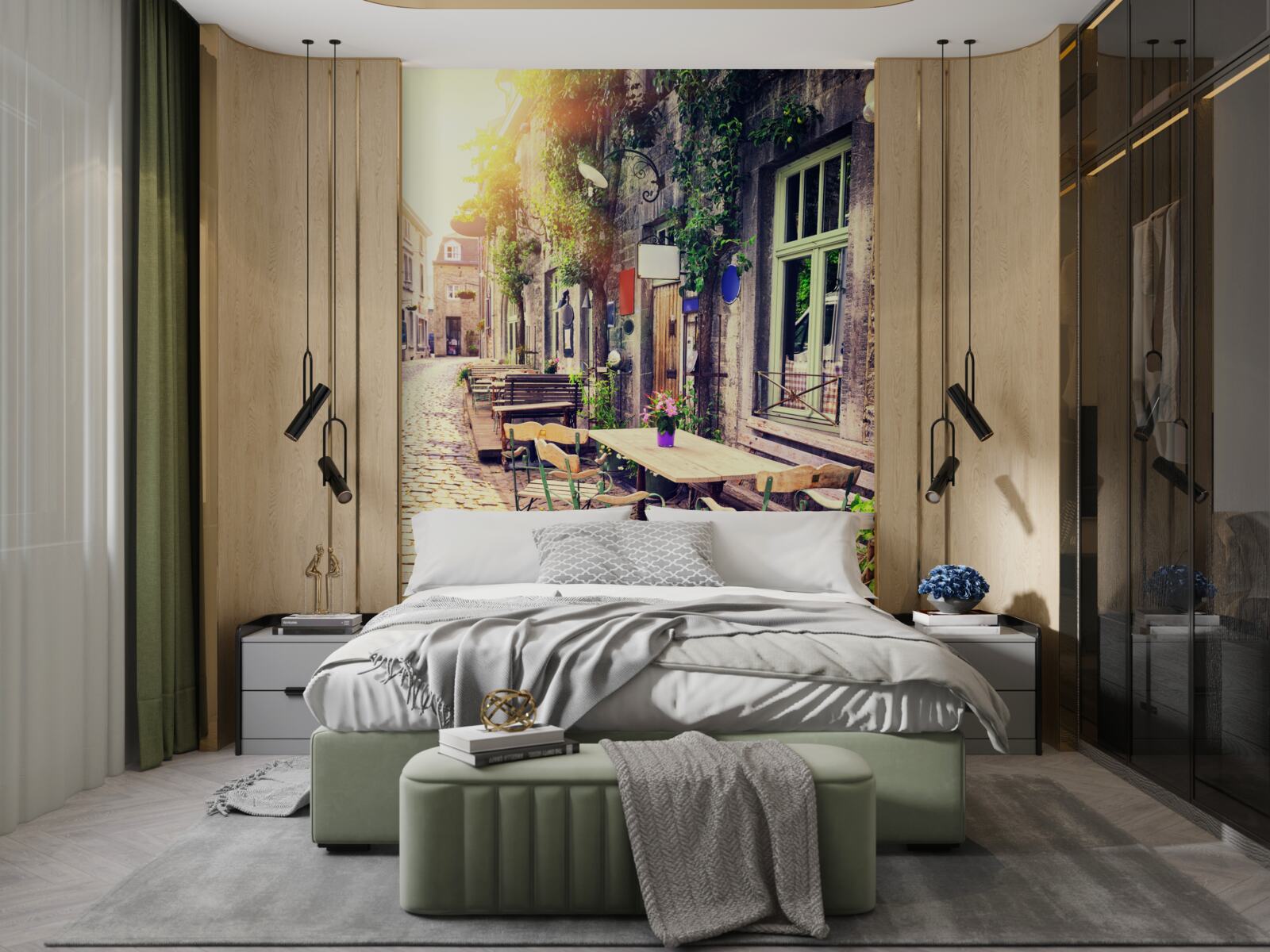 Papier peint café familial avec une atmosphère chaleureuse à l'aube