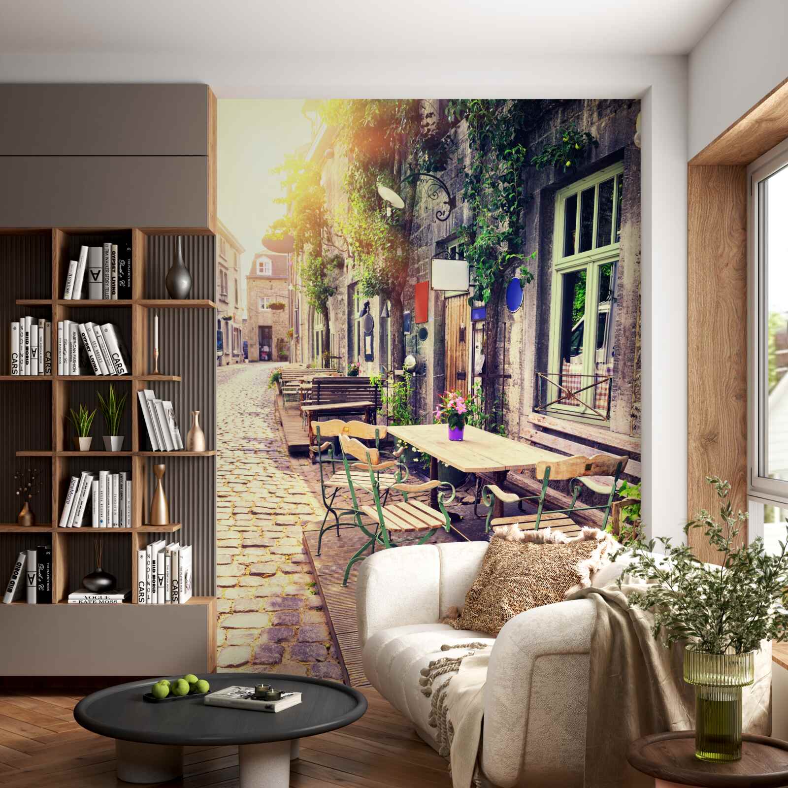 Papier peint café familial avec une atmosphère chaleureuse à l'aube