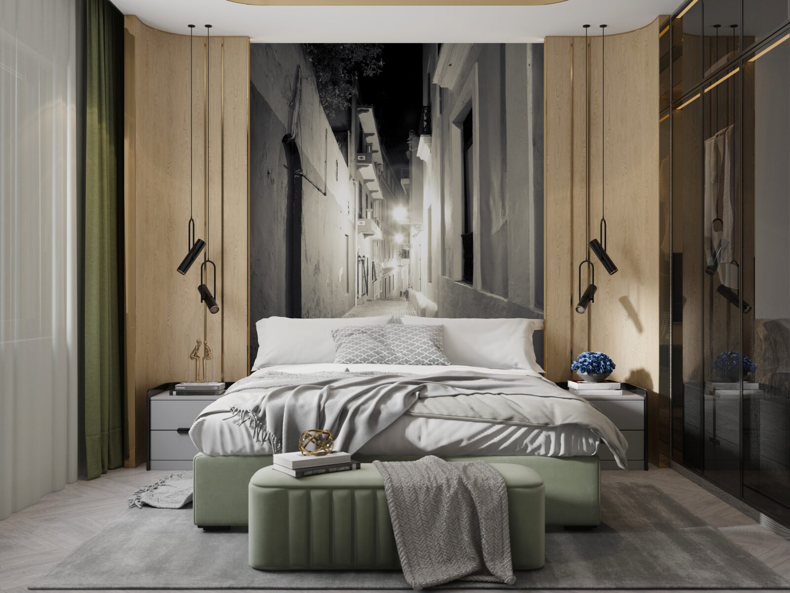 Papier peint une rue nocturne sans personne