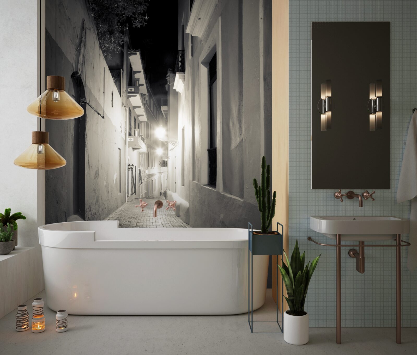 Papier peint une rue nocturne sans personne