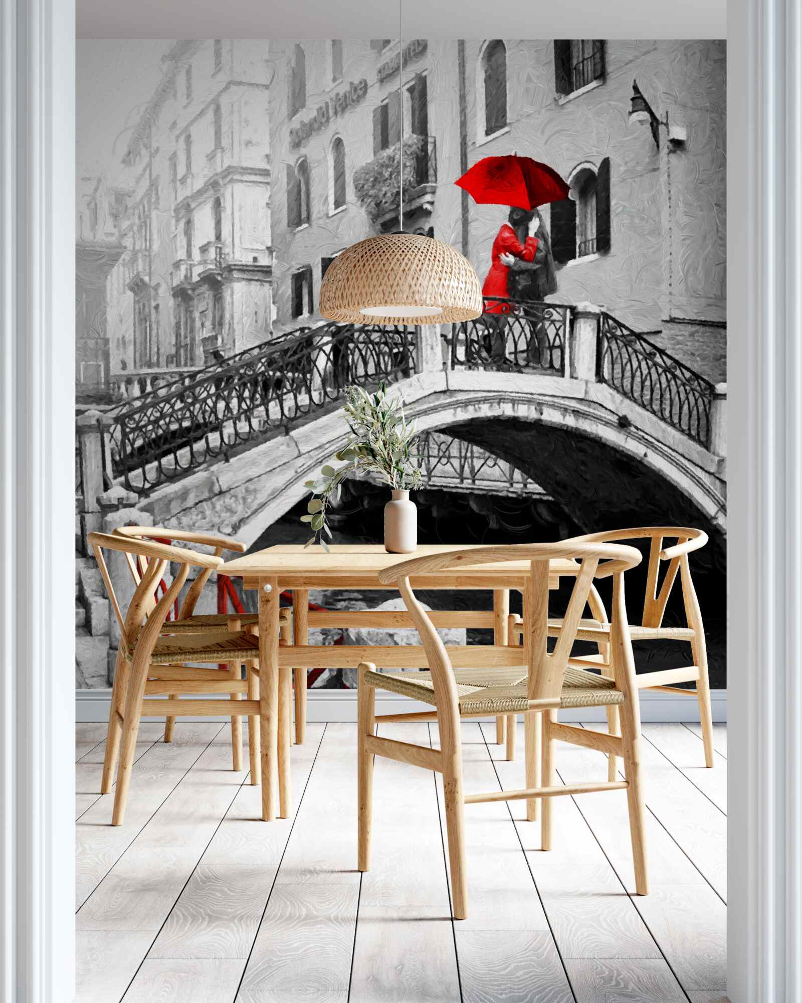 Papier peint photographie en noir et blanc du couple sur le pont de venise