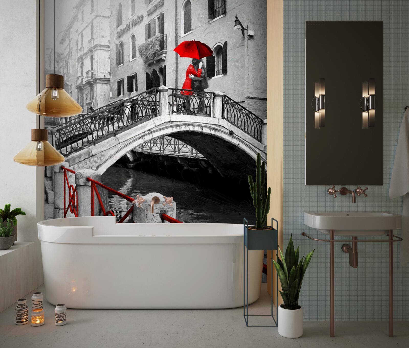 Papier peint photographie en noir et blanc du couple sur le pont de venise