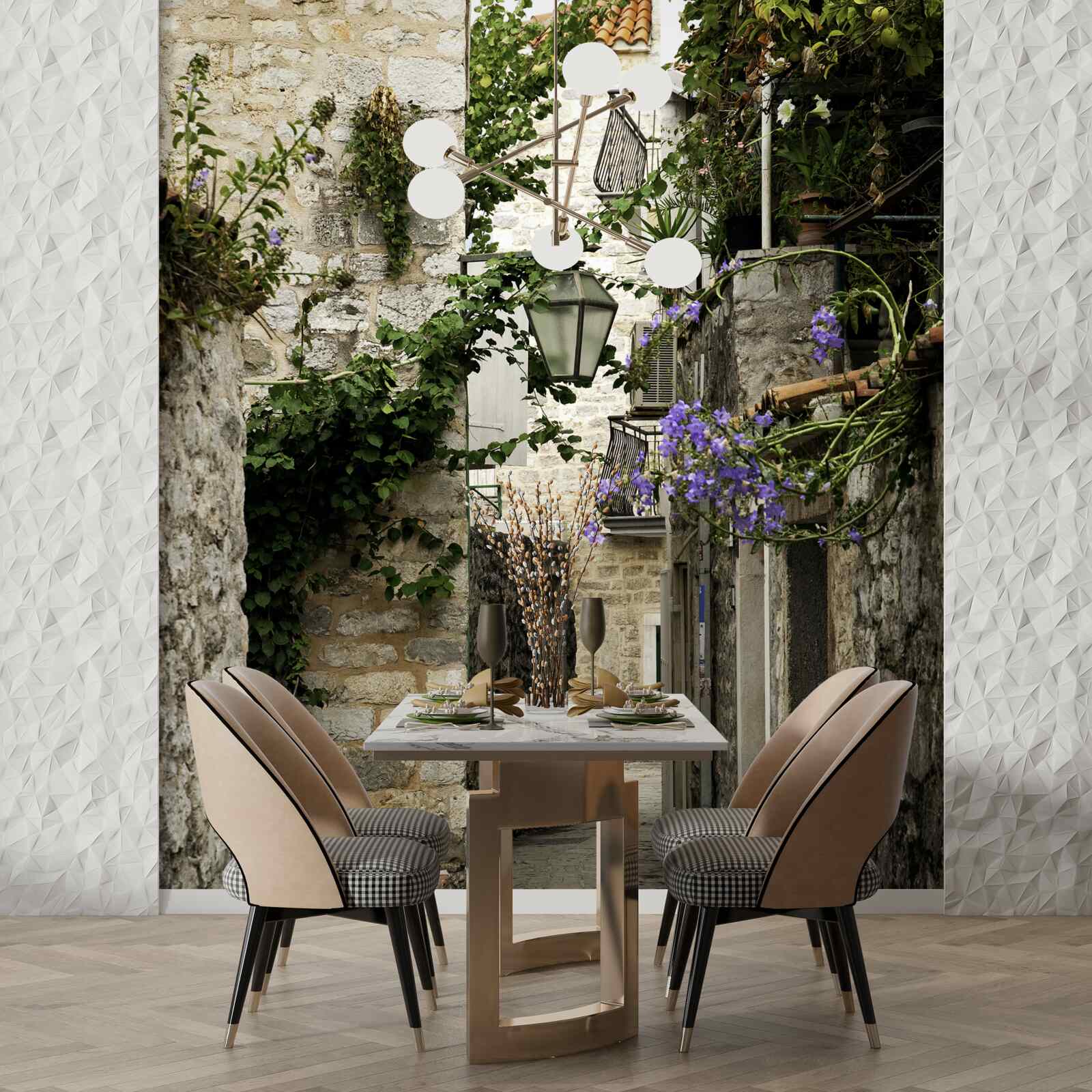 Papier peint route de la vieille ville en pierre