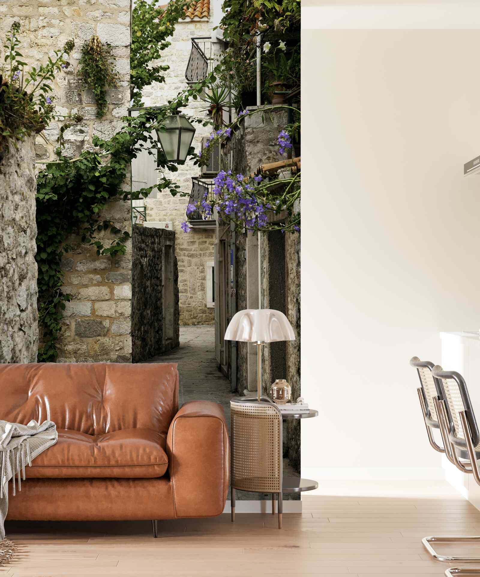 Papier peint route de la vieille ville en pierre