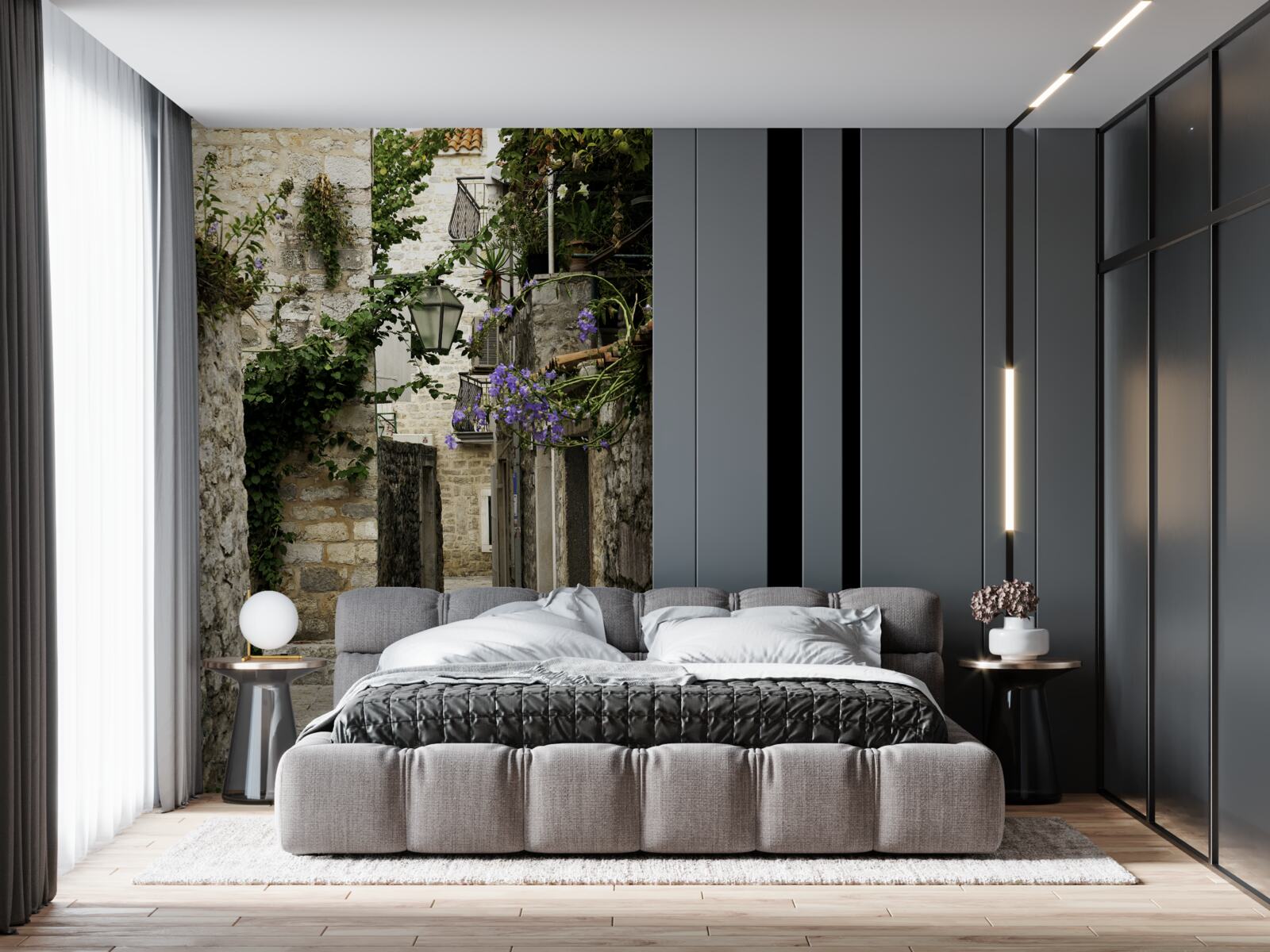 Papier peint route de la vieille ville en pierre