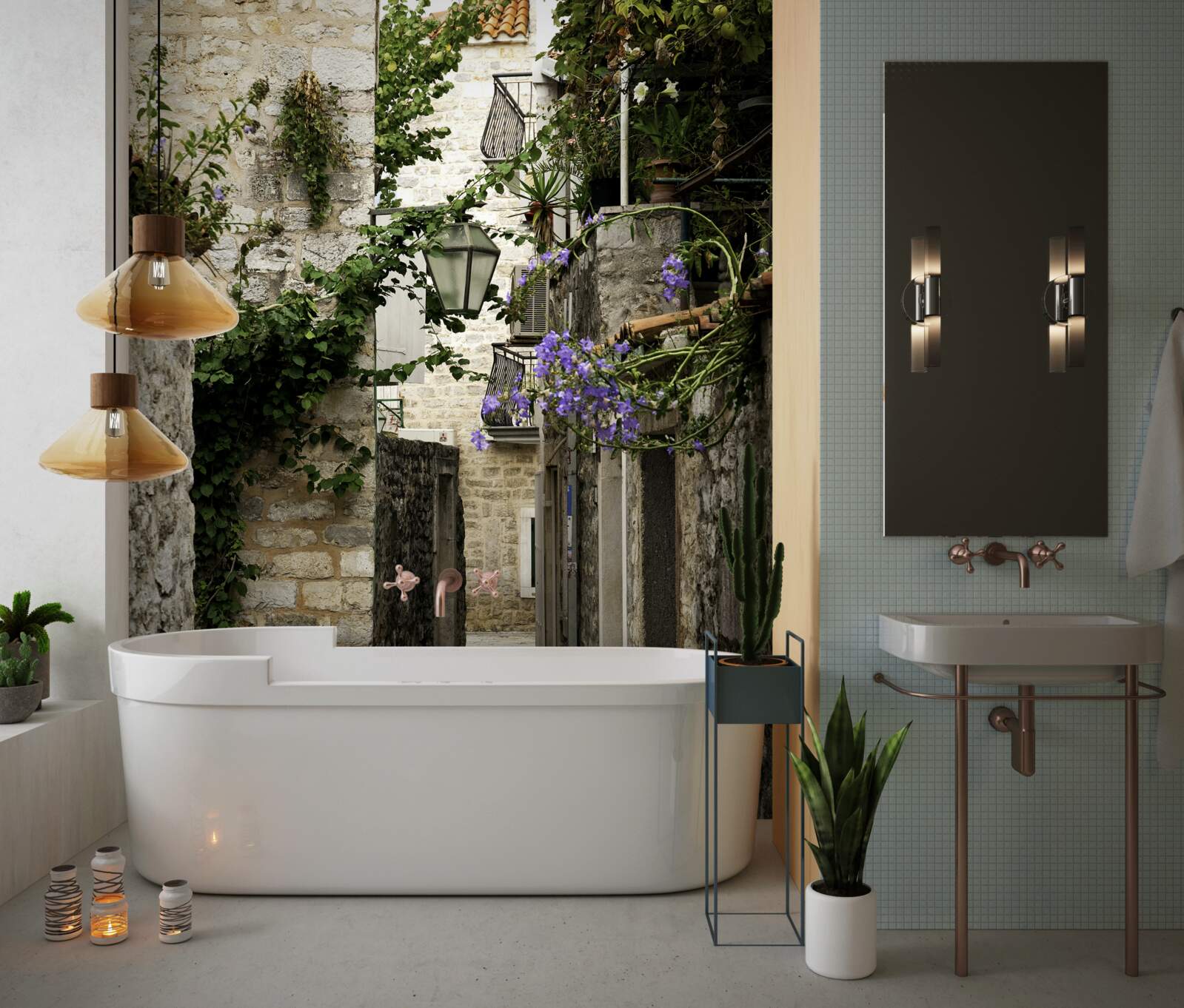 Papier peint route de la vieille ville en pierre