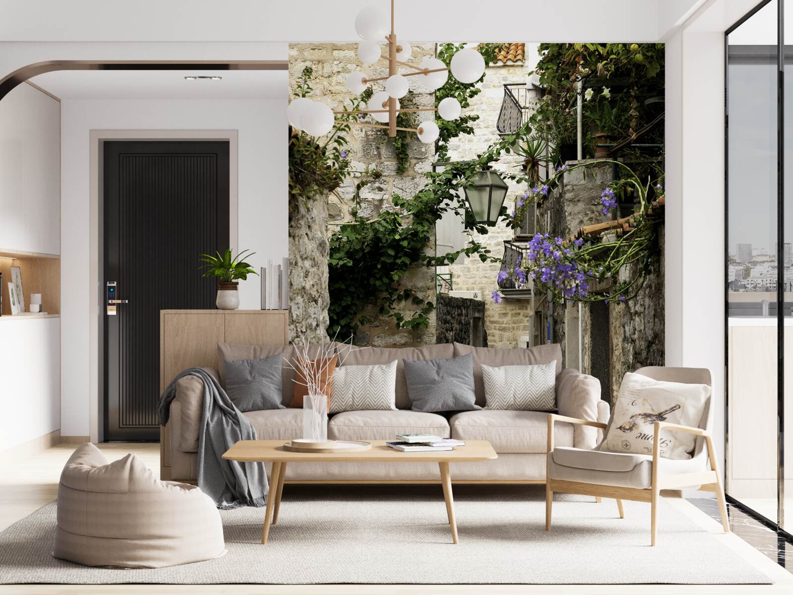 Papier peint route de la vieille ville en pierre