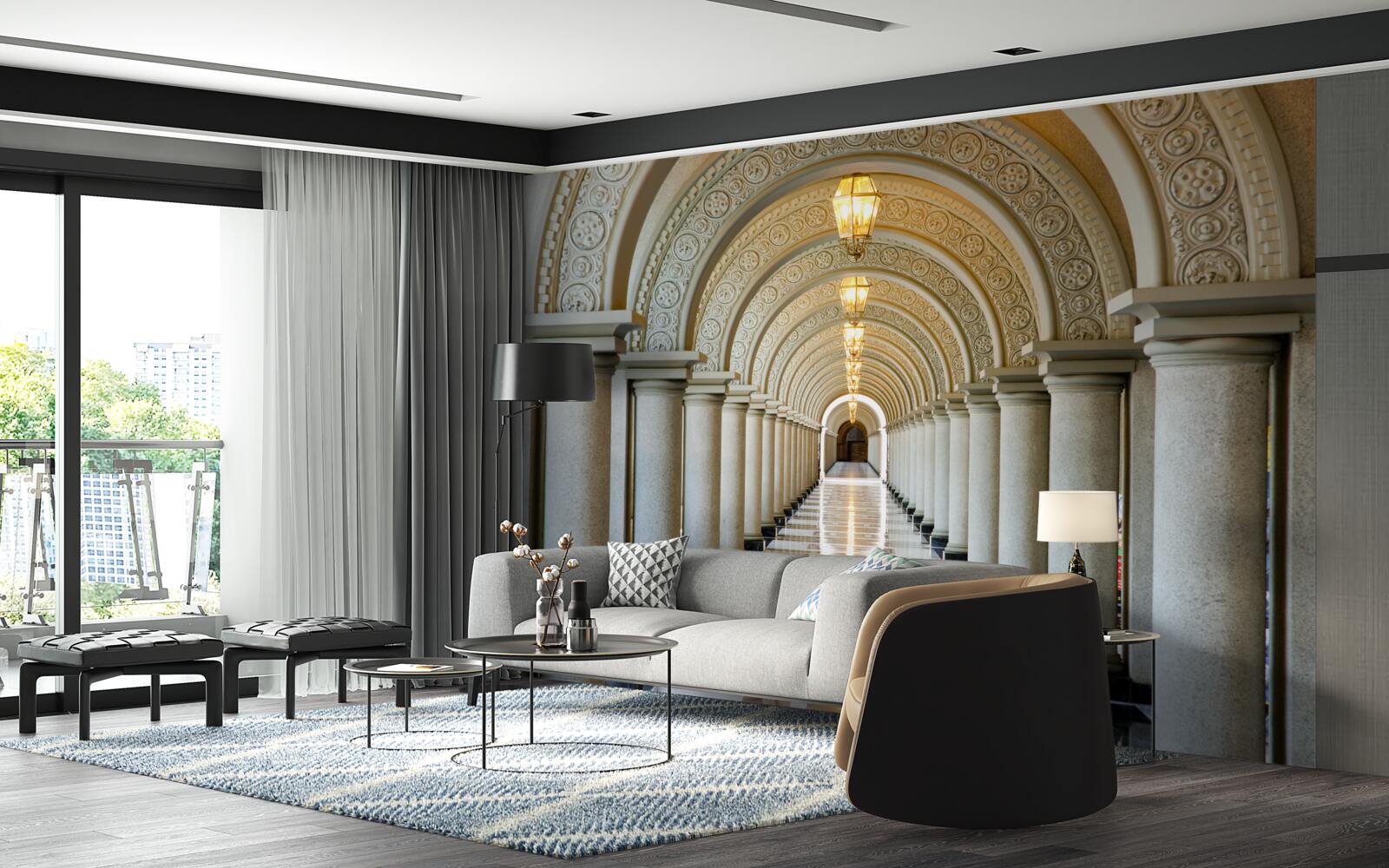 Papier peint une interminable rangée de piliers de marbre