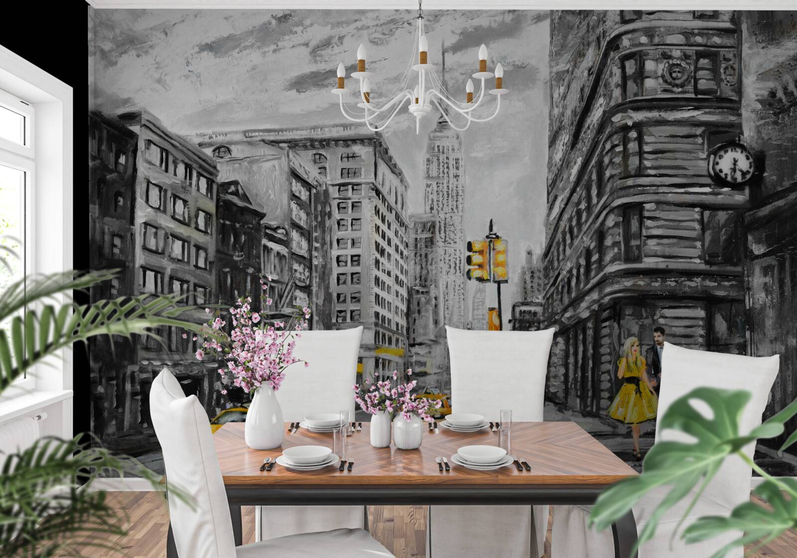 Papier peint Des taxis jaunes dans les rues grises de la ville