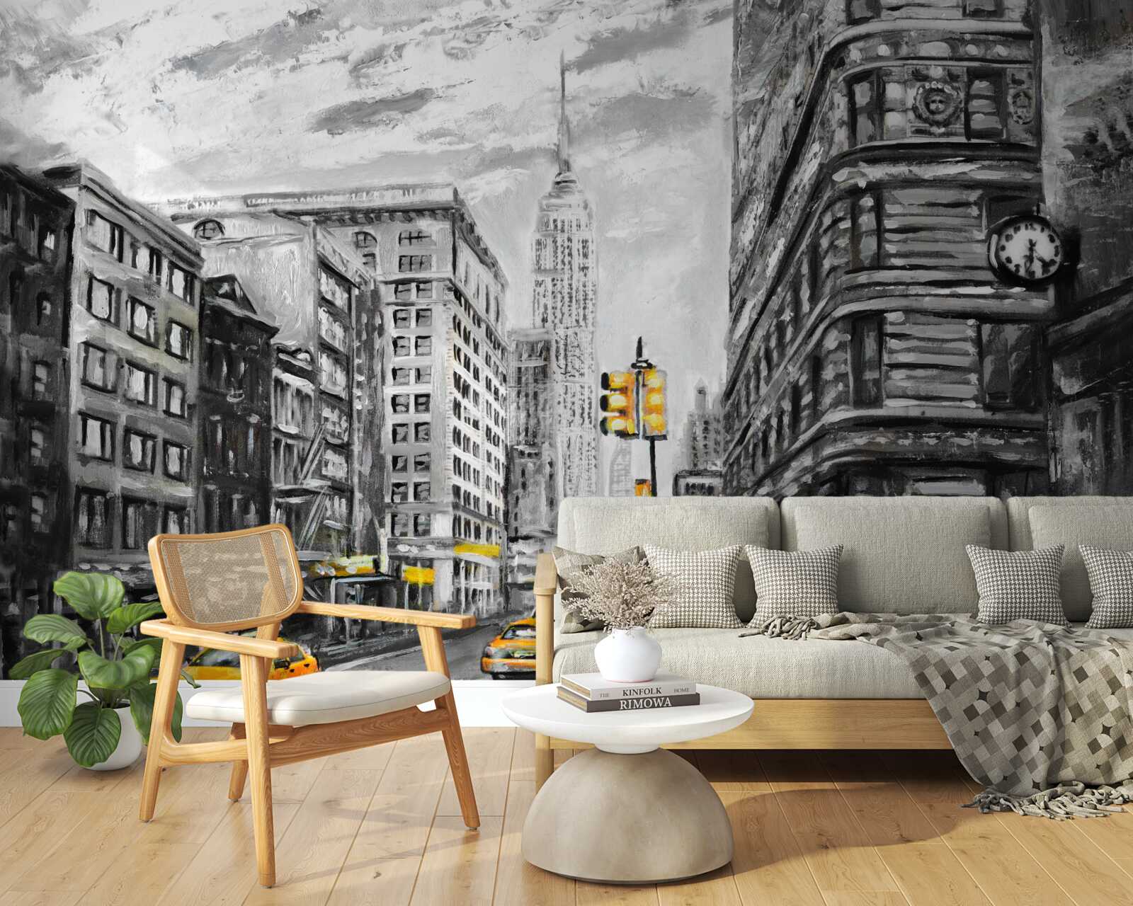 Papier peint Des taxis jaunes dans les rues grises de la ville