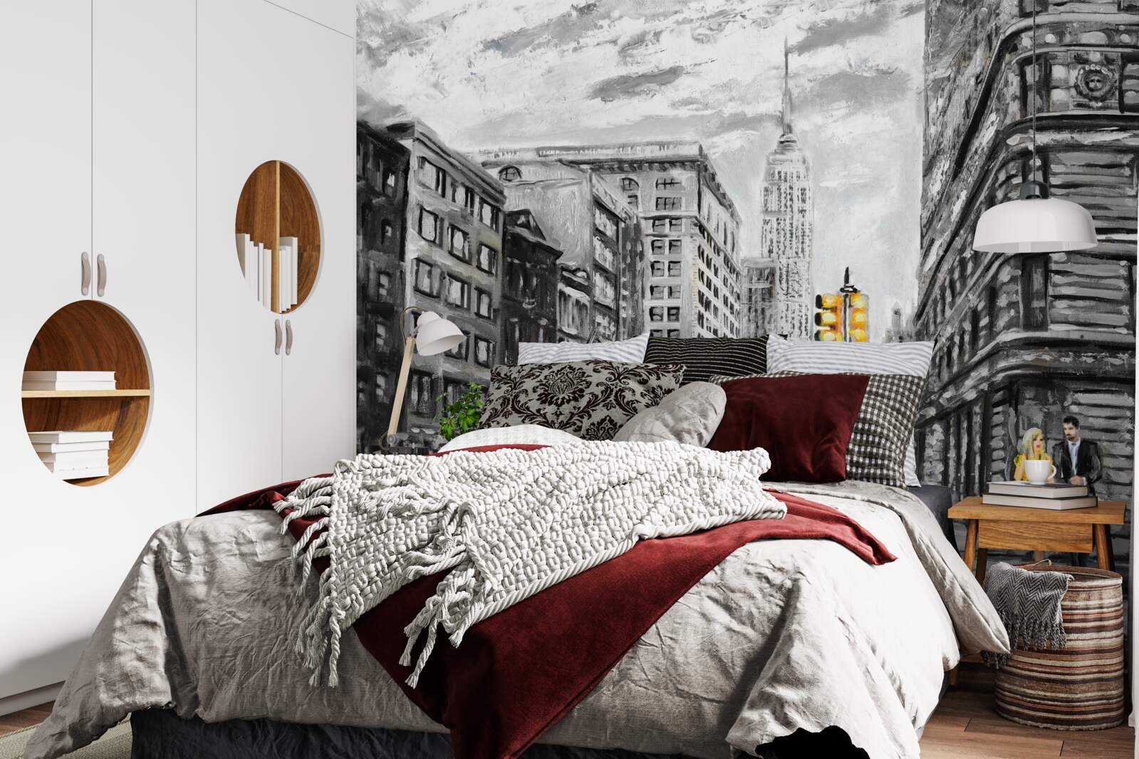 Papier peint Des taxis jaunes dans les rues grises de la ville