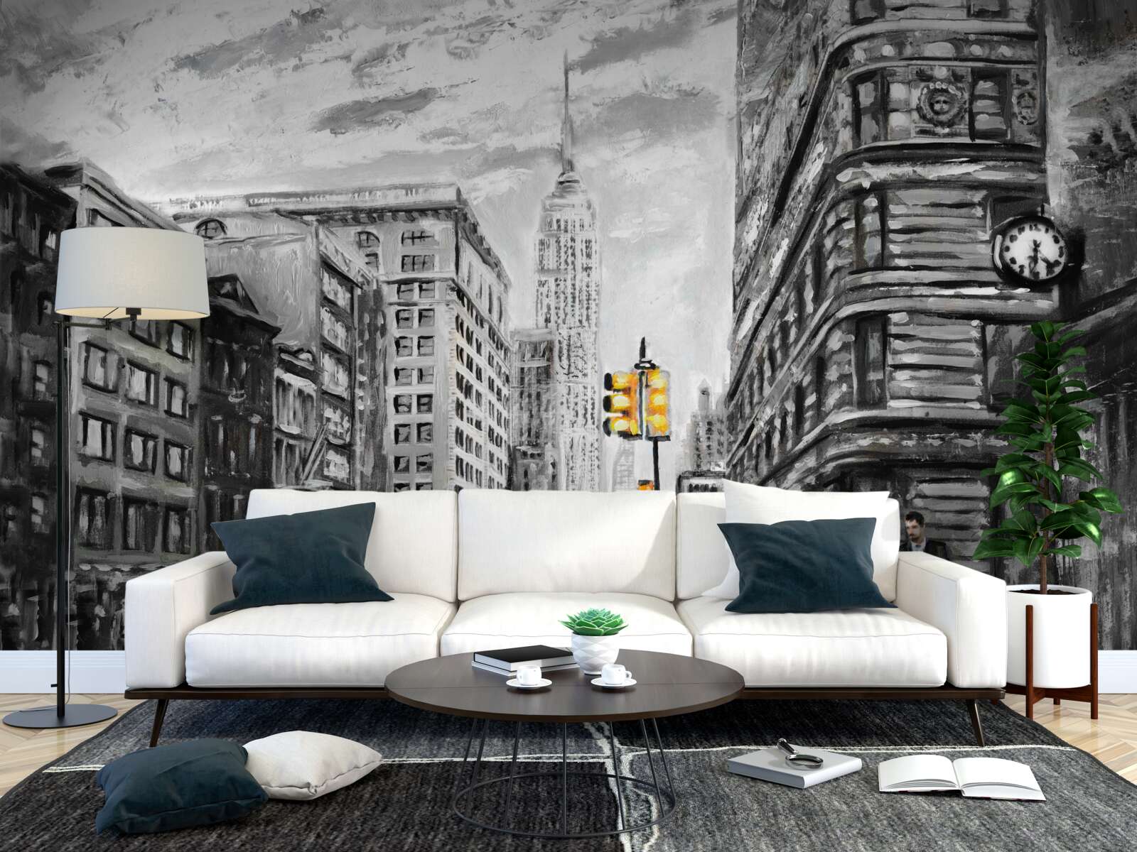 Papier peint Des taxis jaunes dans les rues grises de la ville