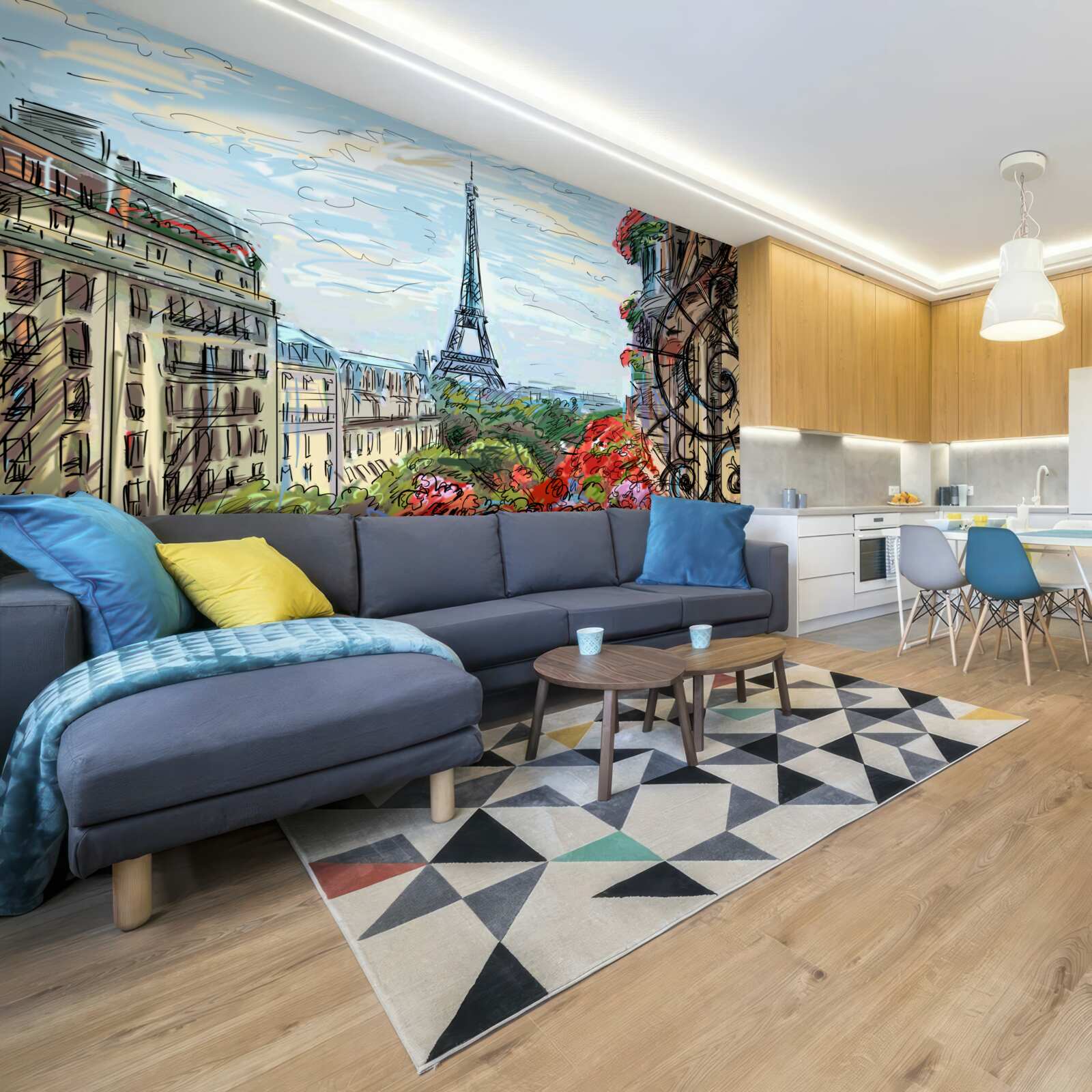 Papier peint vue imprenable sur la tour eiffel depuis le balcon