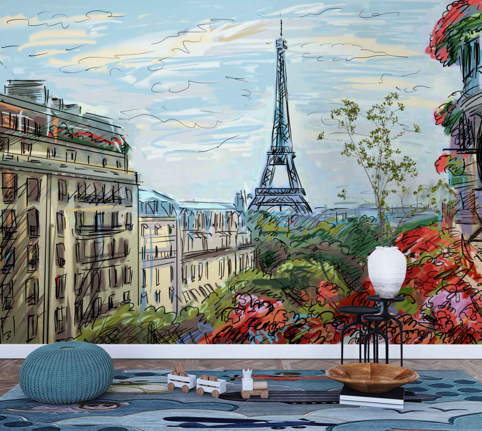 Papier peint vue imprenable sur la tour eiffel depuis le balcon