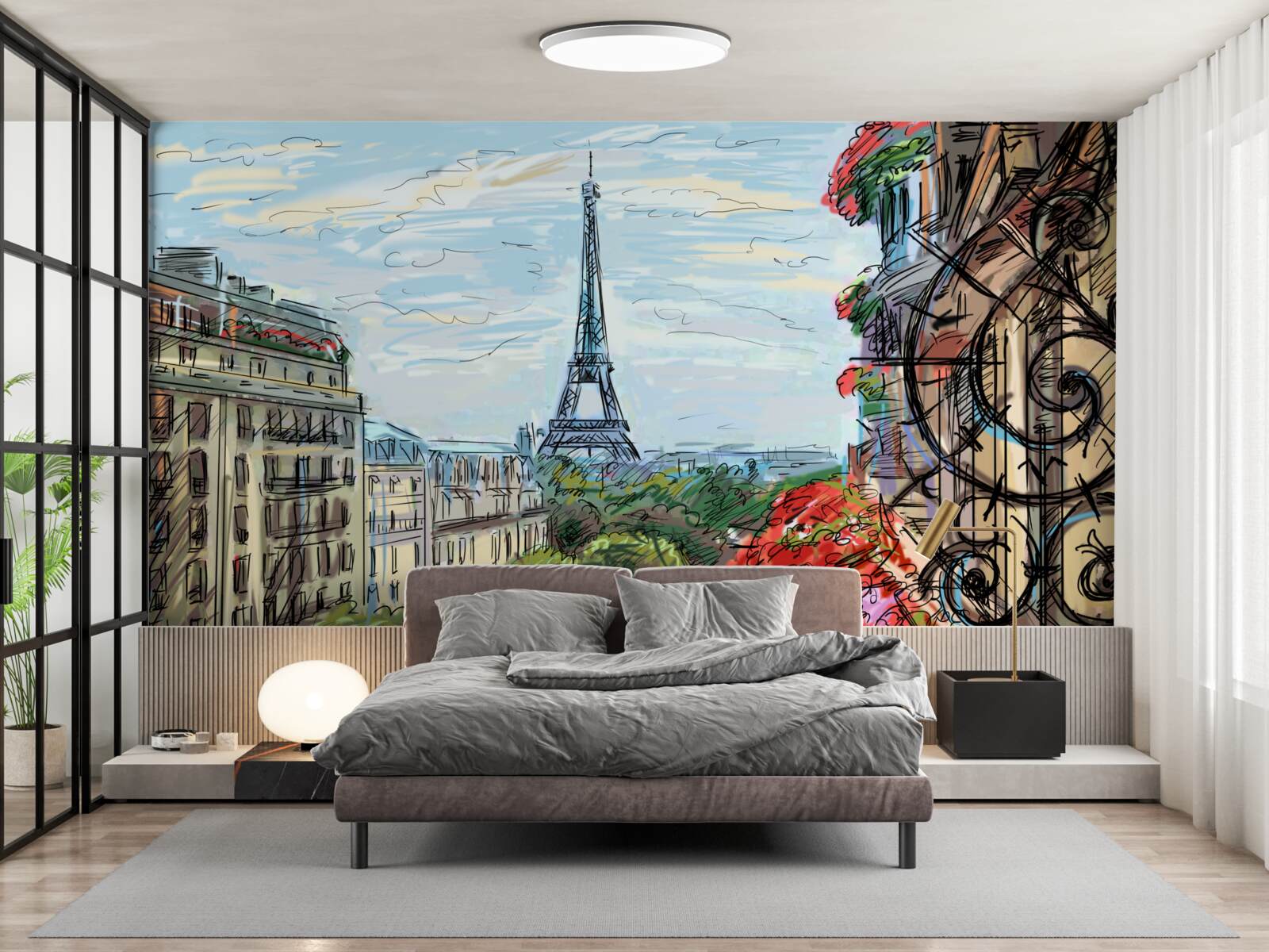 Papier peint vue imprenable sur la tour eiffel depuis le balcon