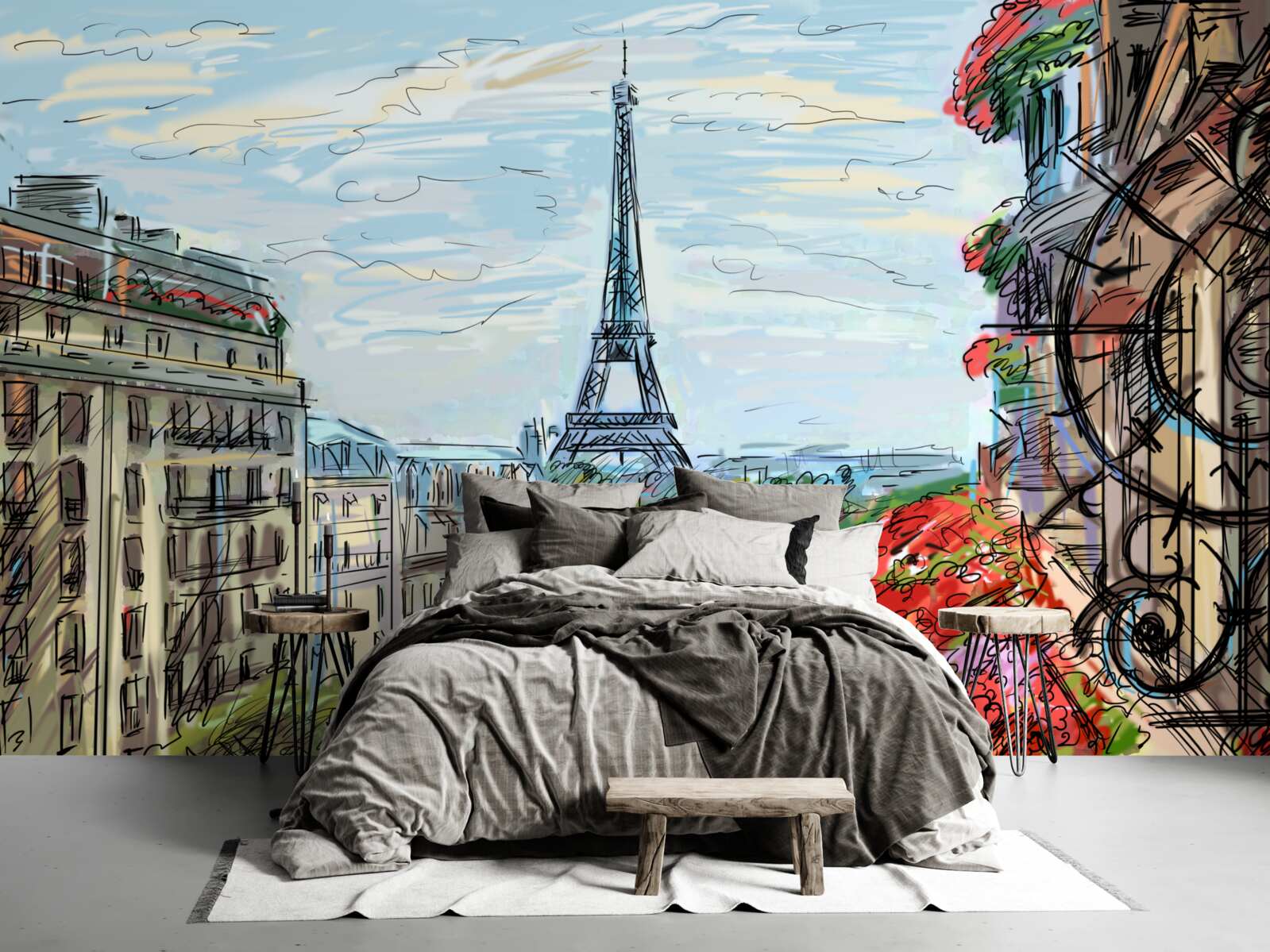 Papier peint vue imprenable sur la tour eiffel depuis le balcon