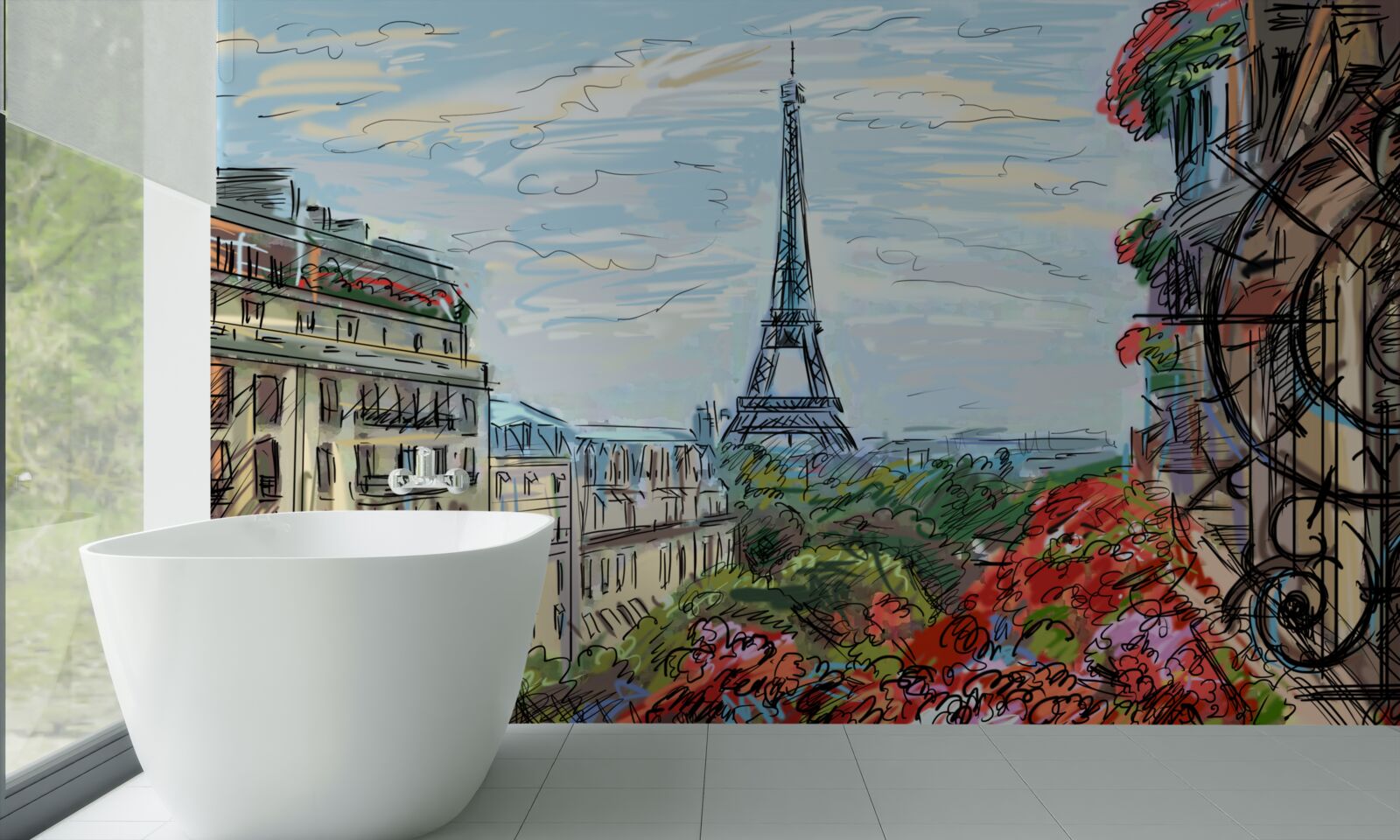 Papier peint vue imprenable sur la tour eiffel depuis le balcon