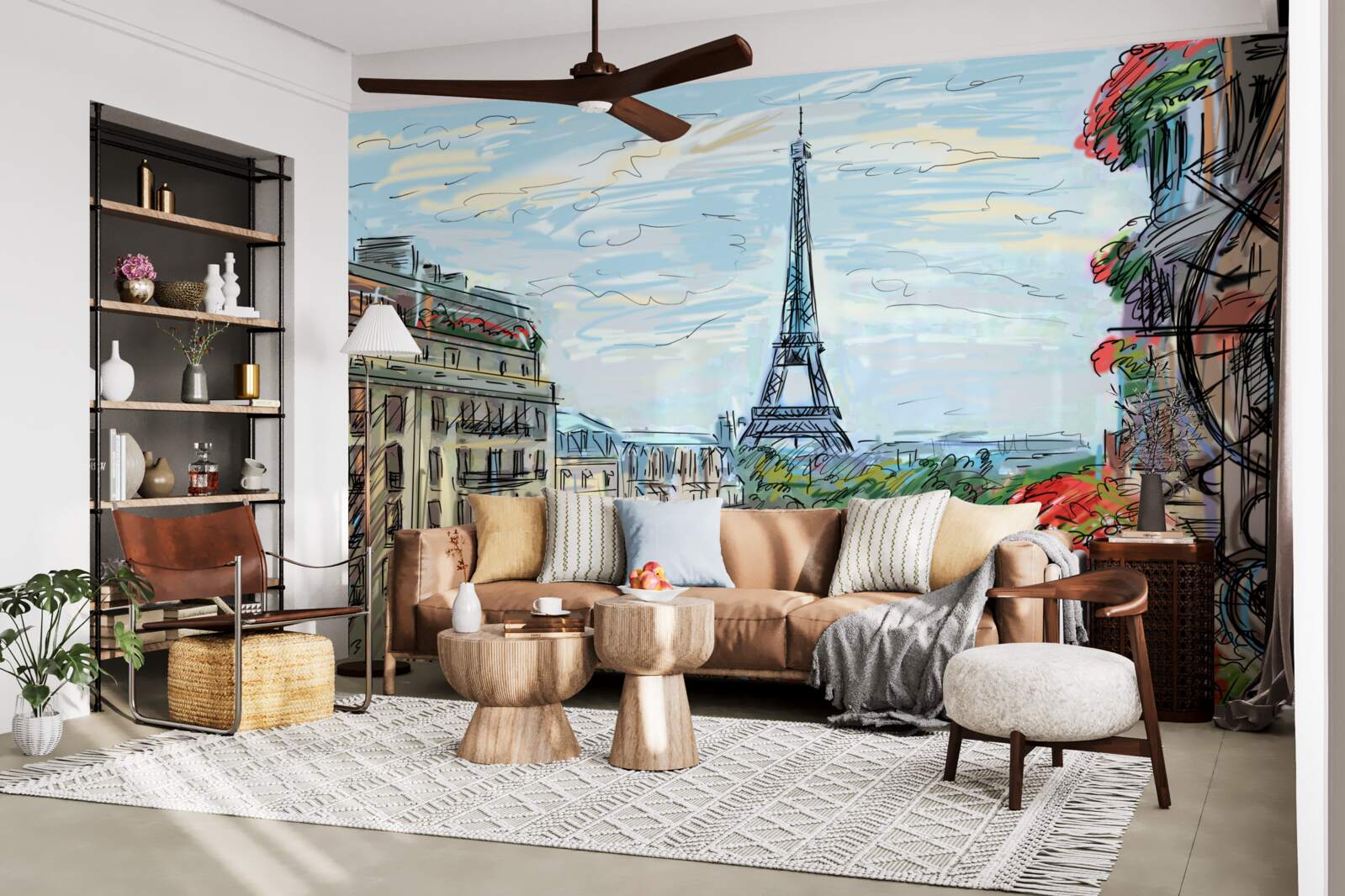 Papier peint vue imprenable sur la tour eiffel depuis le balcon