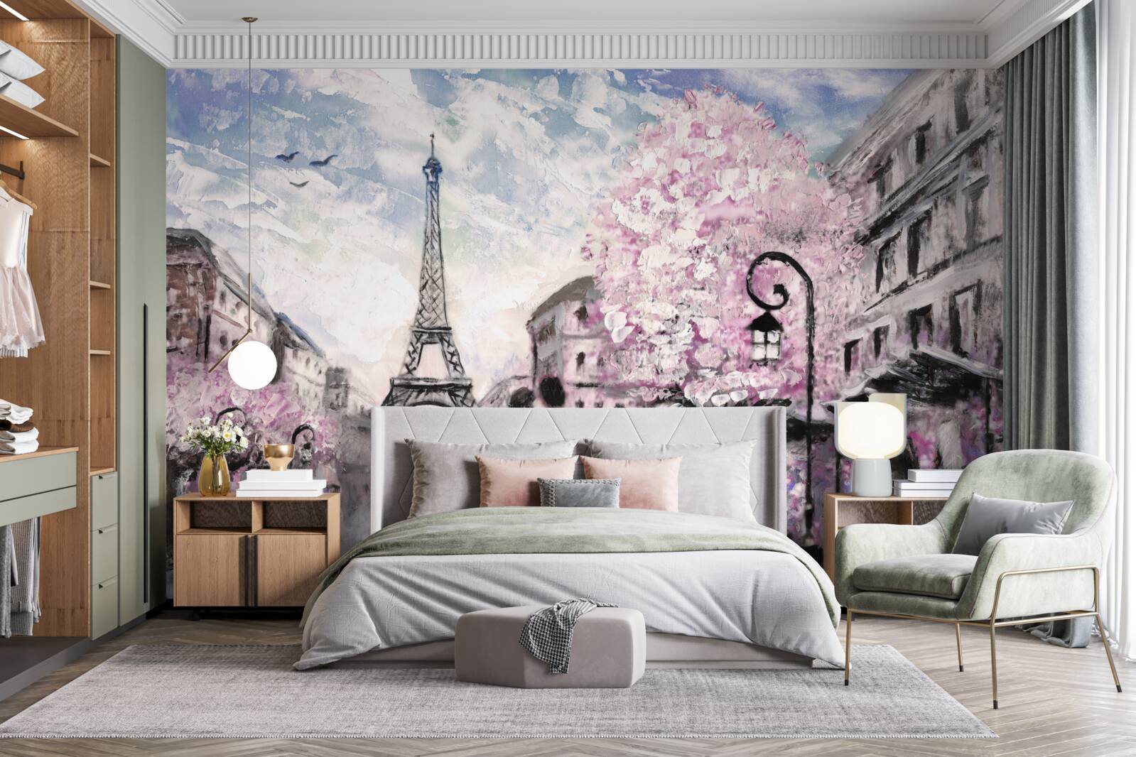 Papier peint un couple amoureux dans les rues de paris