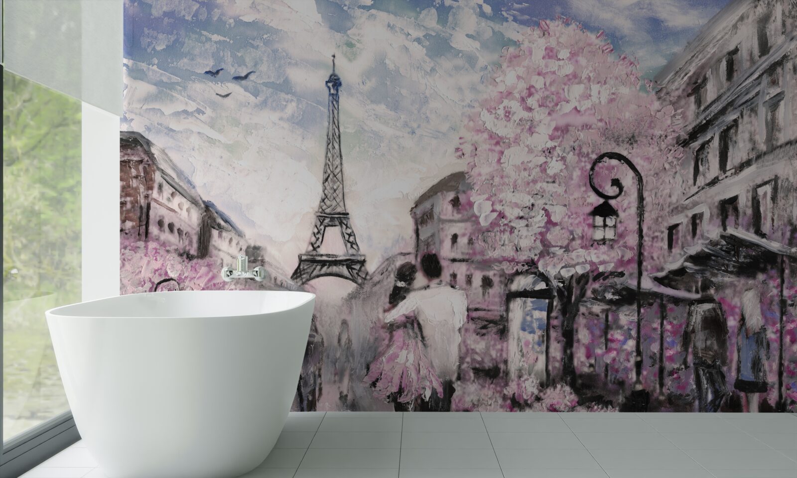 Papier peint un couple amoureux dans les rues de paris