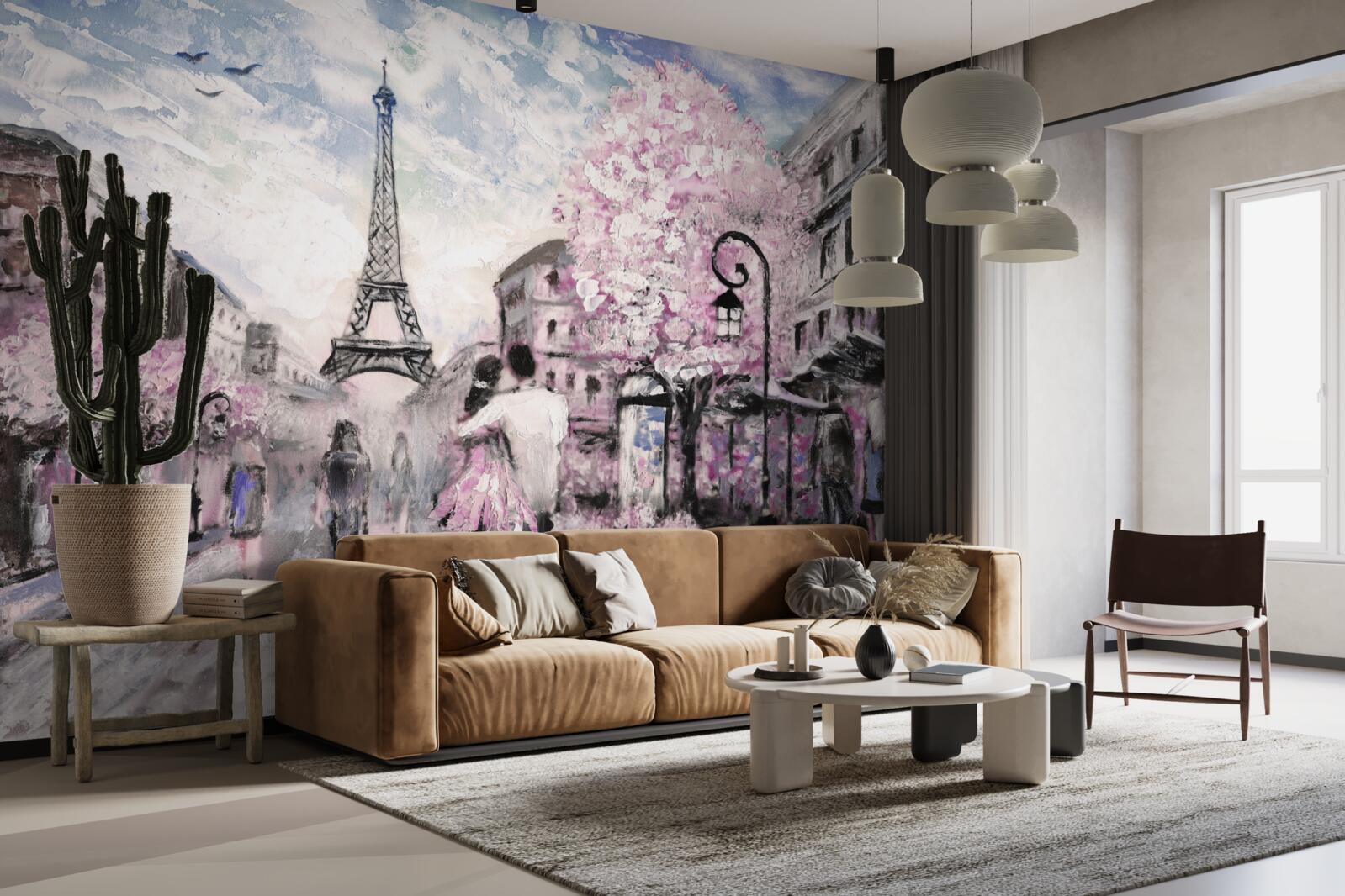 Papier peint un couple amoureux dans les rues de paris