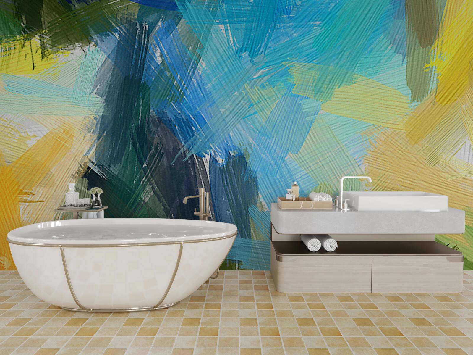 Papier peint abstraction automnale réalisée à la peinture à l'huile