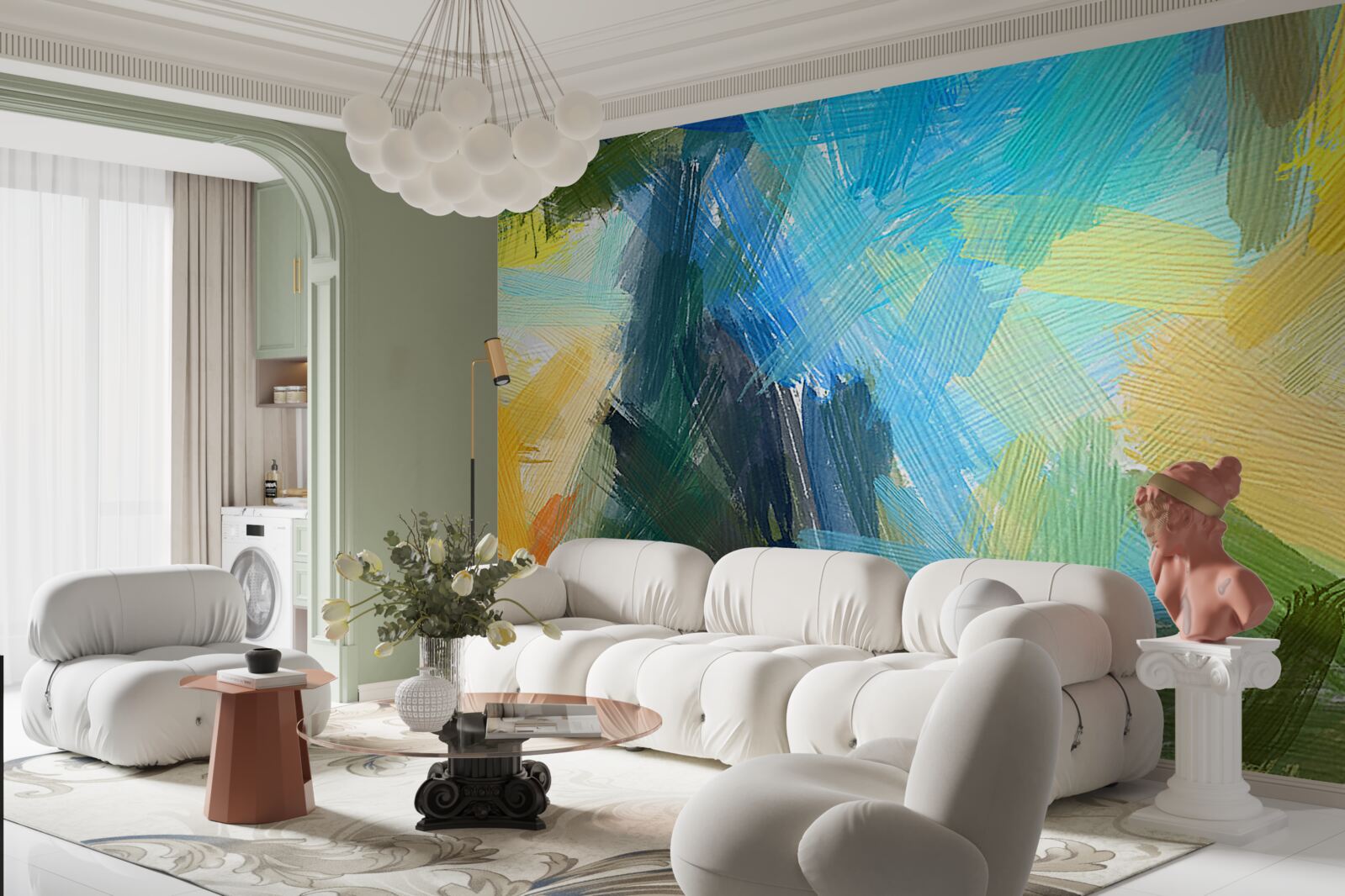 Papier peint abstraction automnale réalisée à la peinture à l'huile