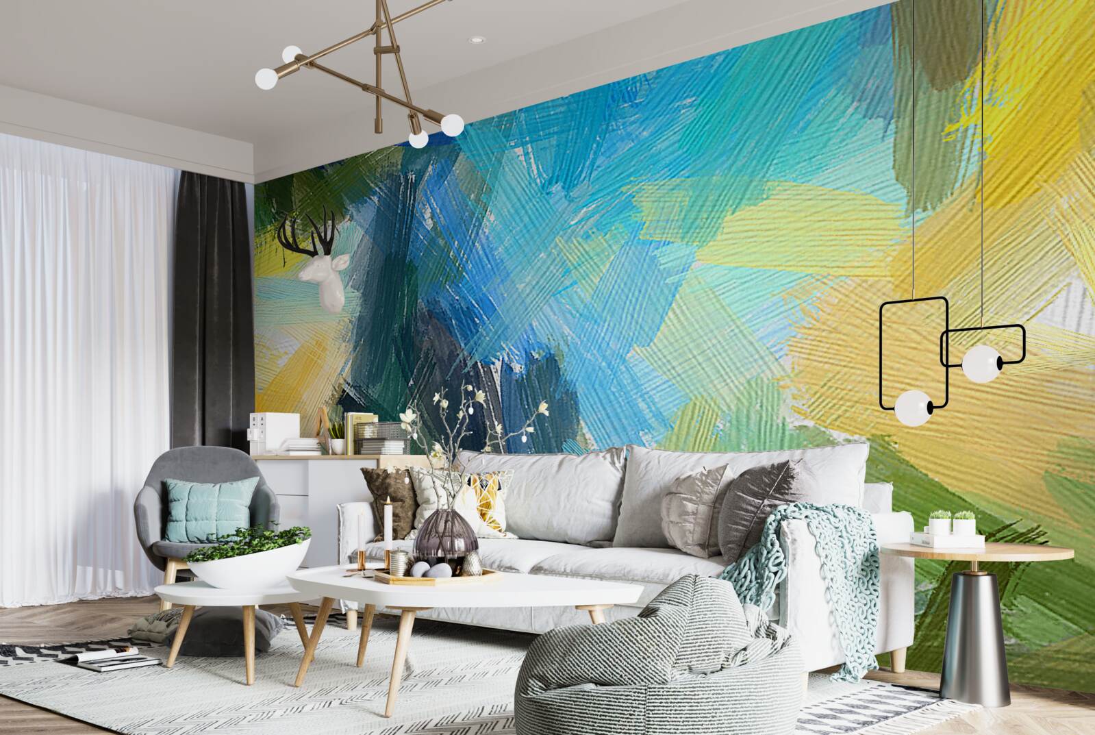 Papier peint abstraction automnale réalisée à la peinture à l'huile