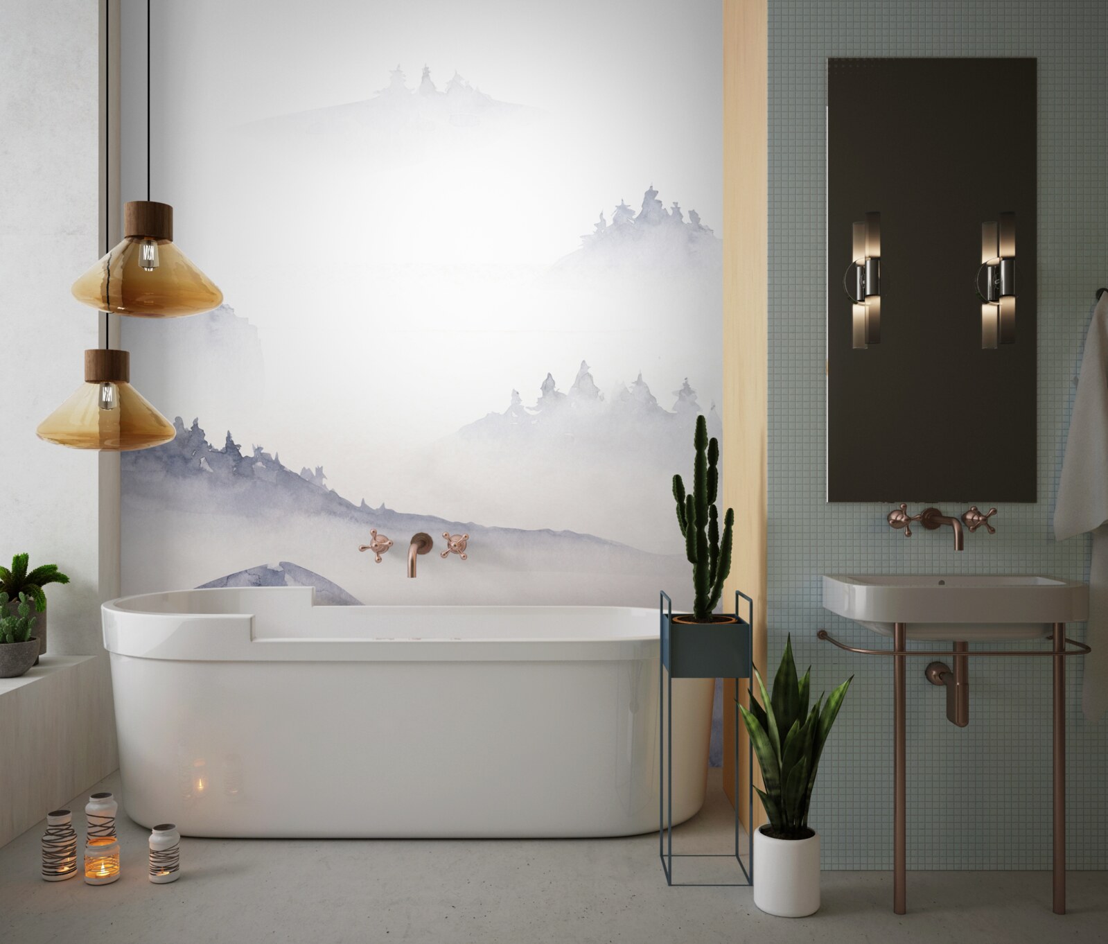 Papier peint les montagnes sont plongées dans le brouillard