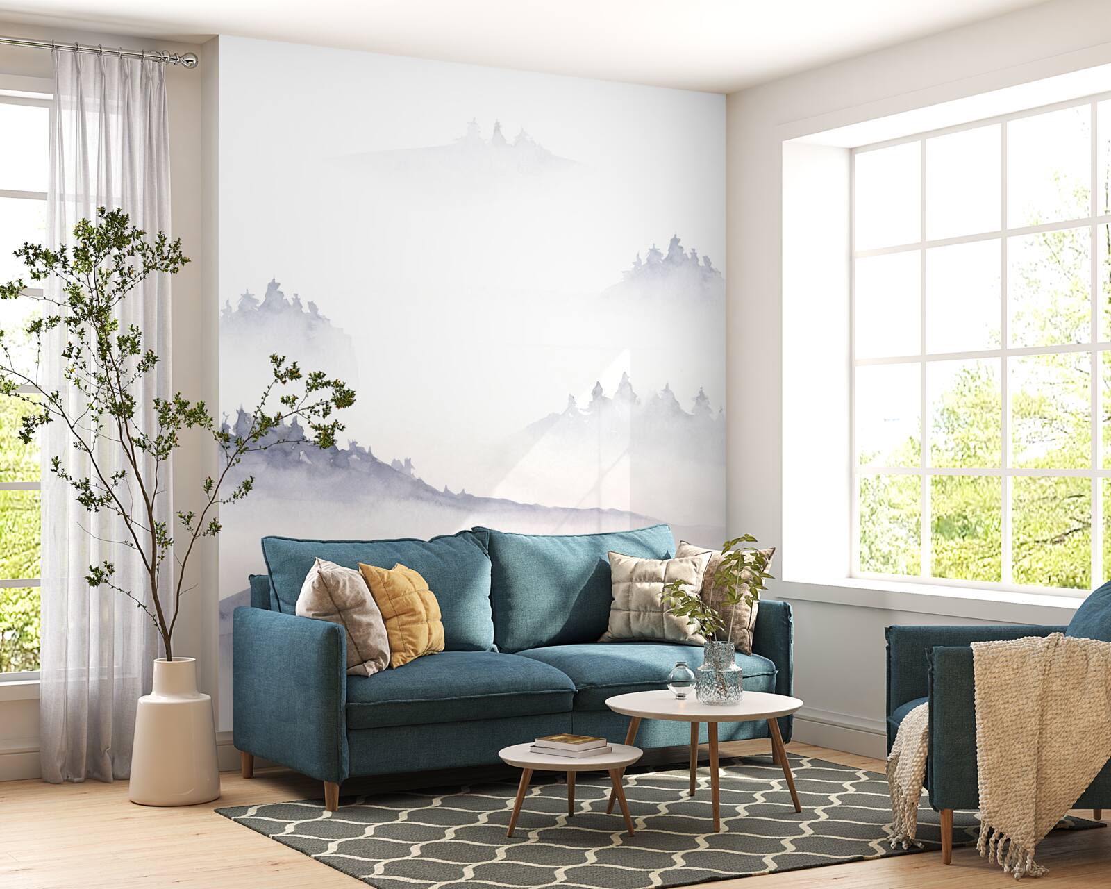 Papier peint les montagnes sont plongées dans le brouillard