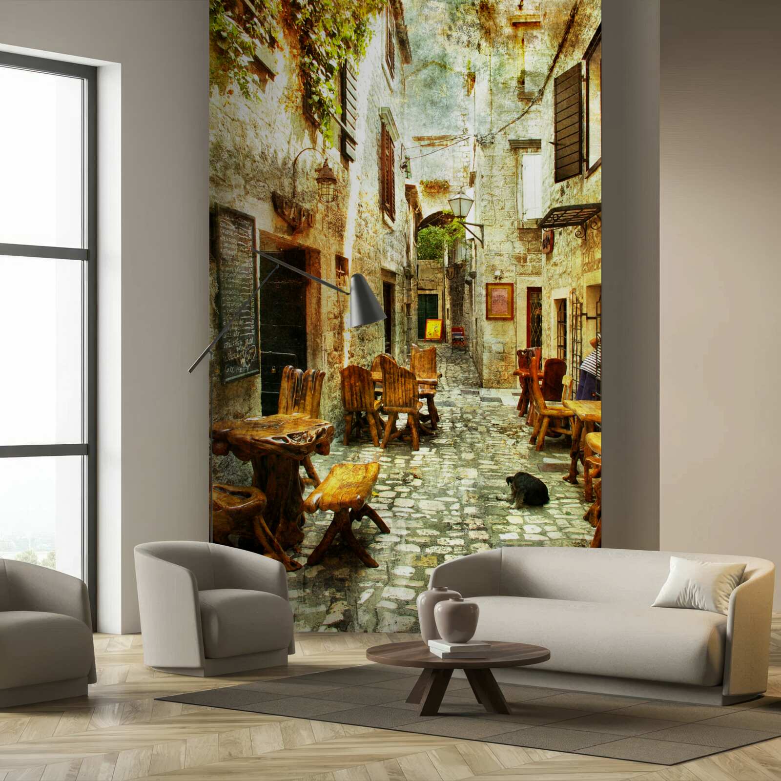 Papier peint café confortable et tranquille dans un quartier historique de la ville