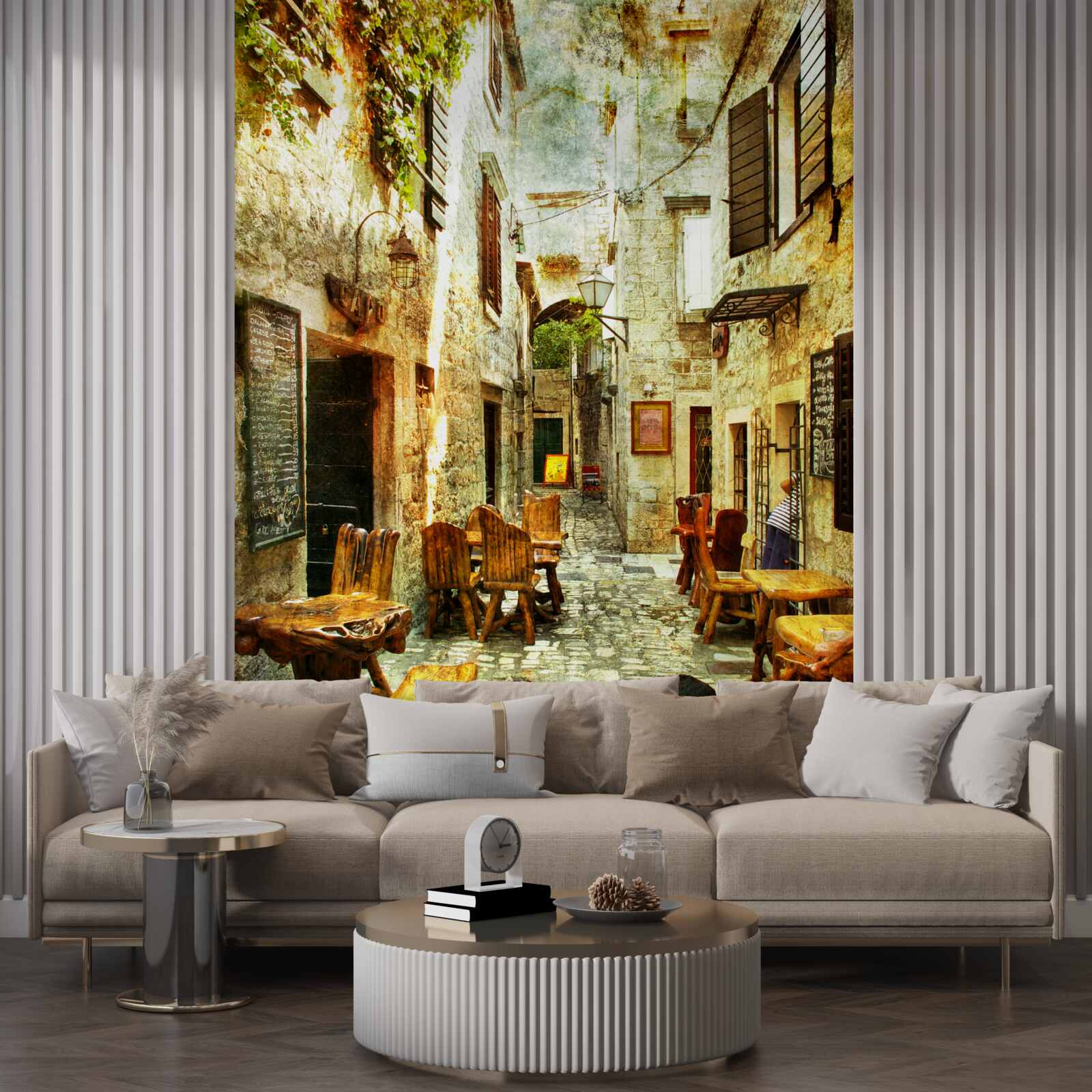 Papier peint café confortable et tranquille dans un quartier historique de la ville