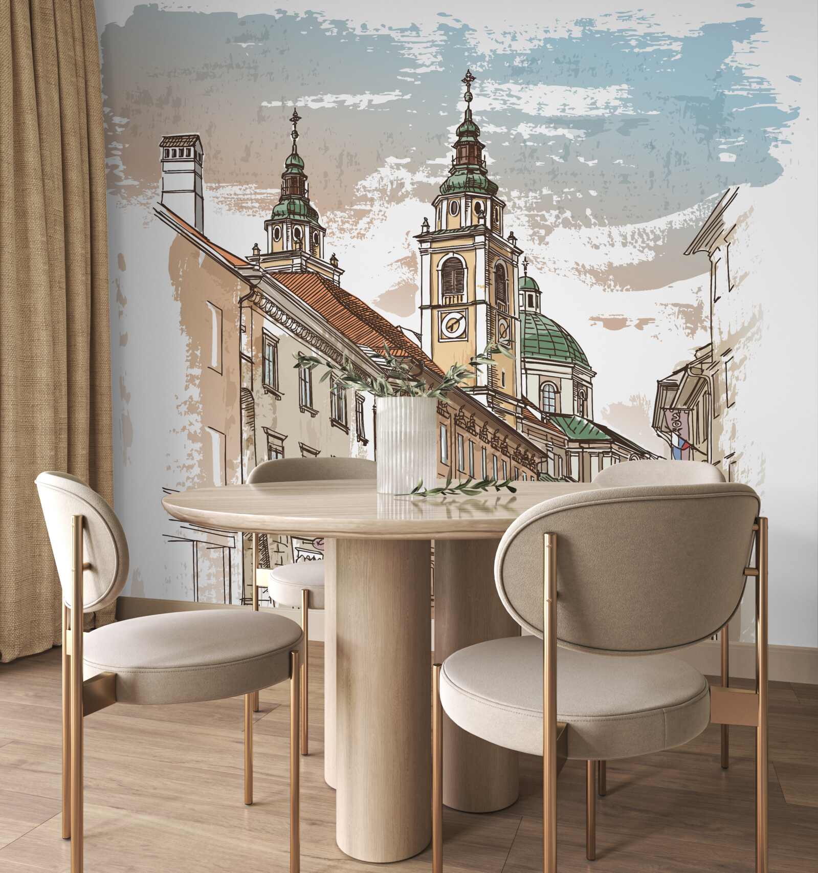 Papier peint ville antique représentée au crayon