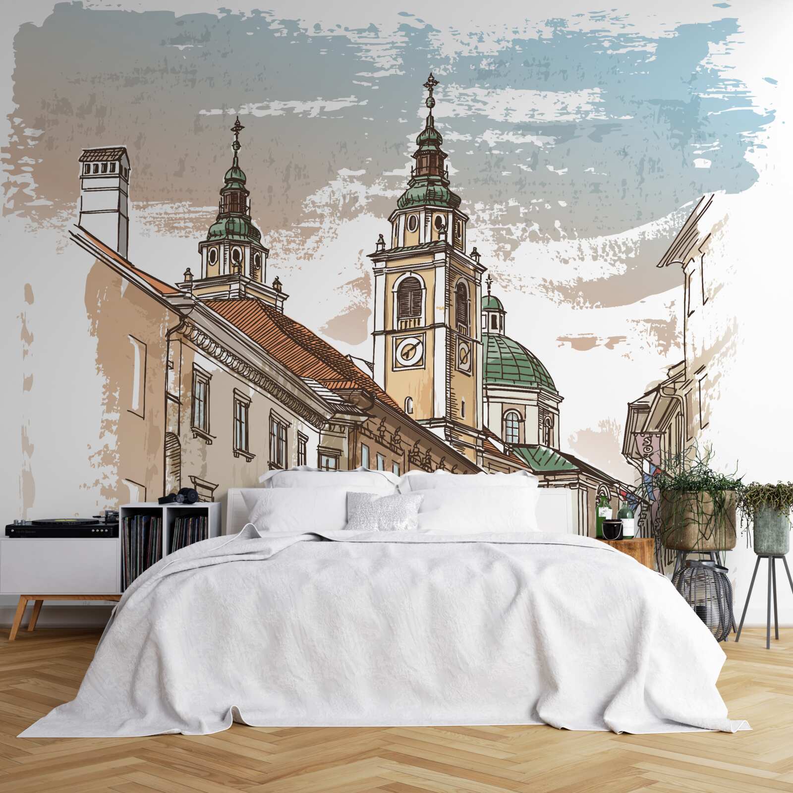 Papier peint ville antique représentée au crayon