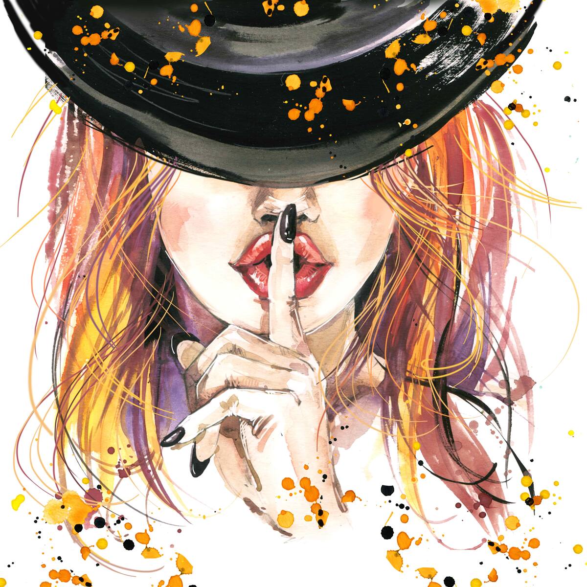 Papier peint femme avec un chapeau noir