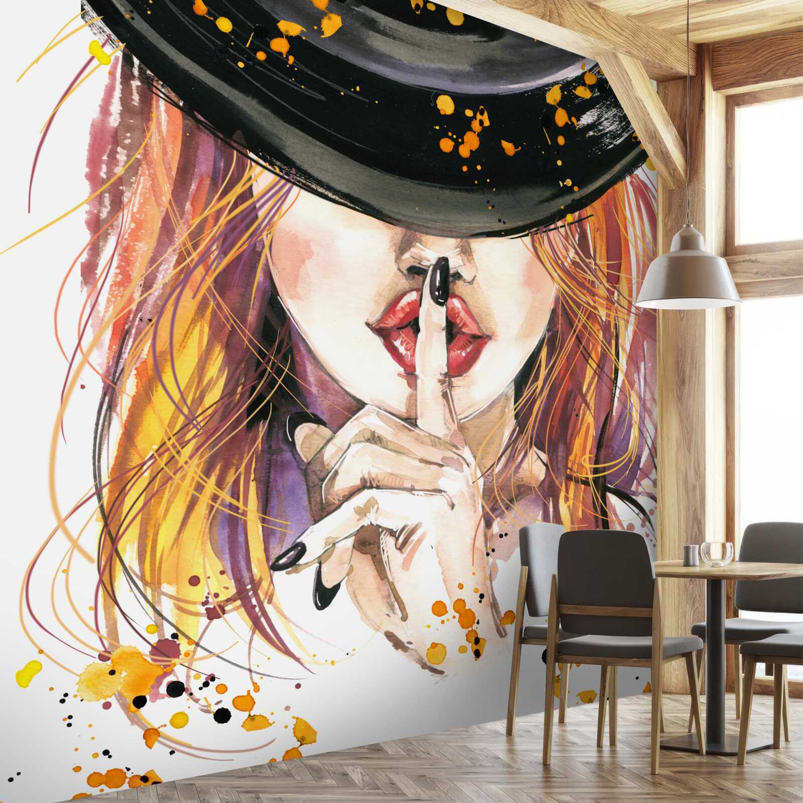 Papier peint femme avec un chapeau noir