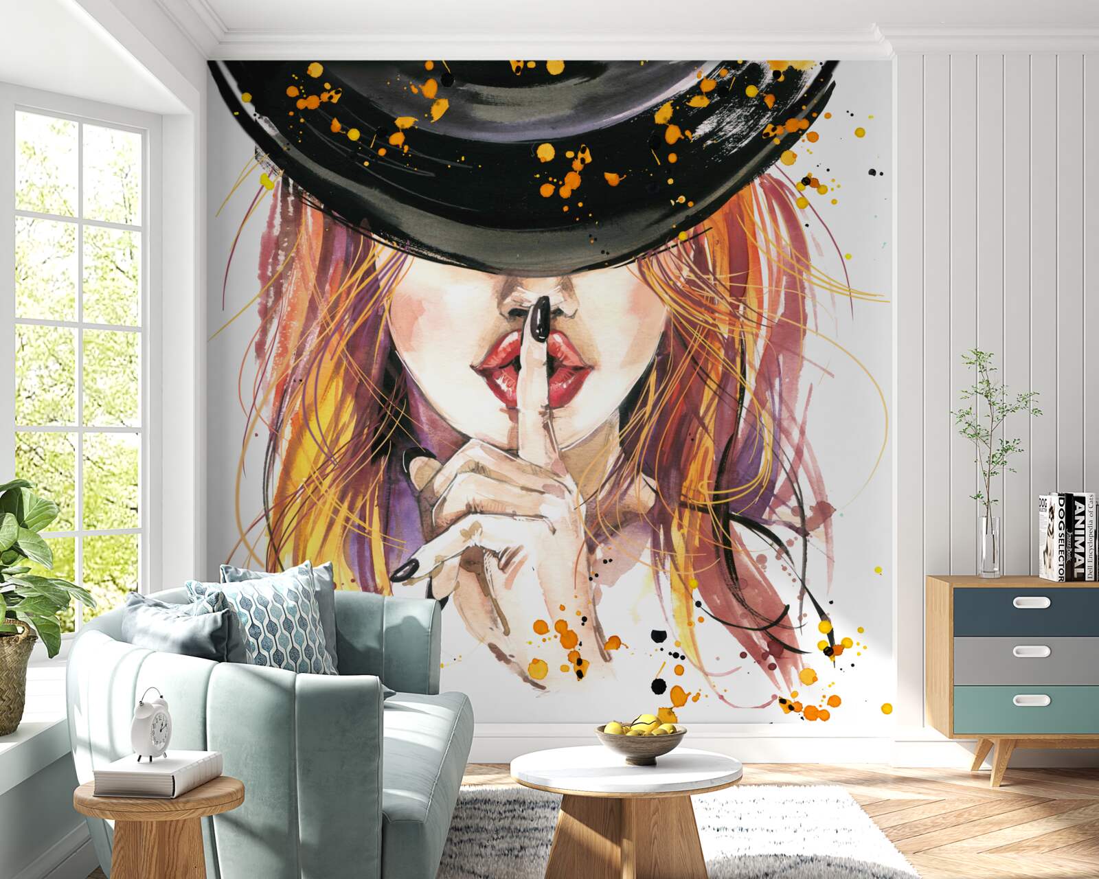 Papier peint femme avec un chapeau noir