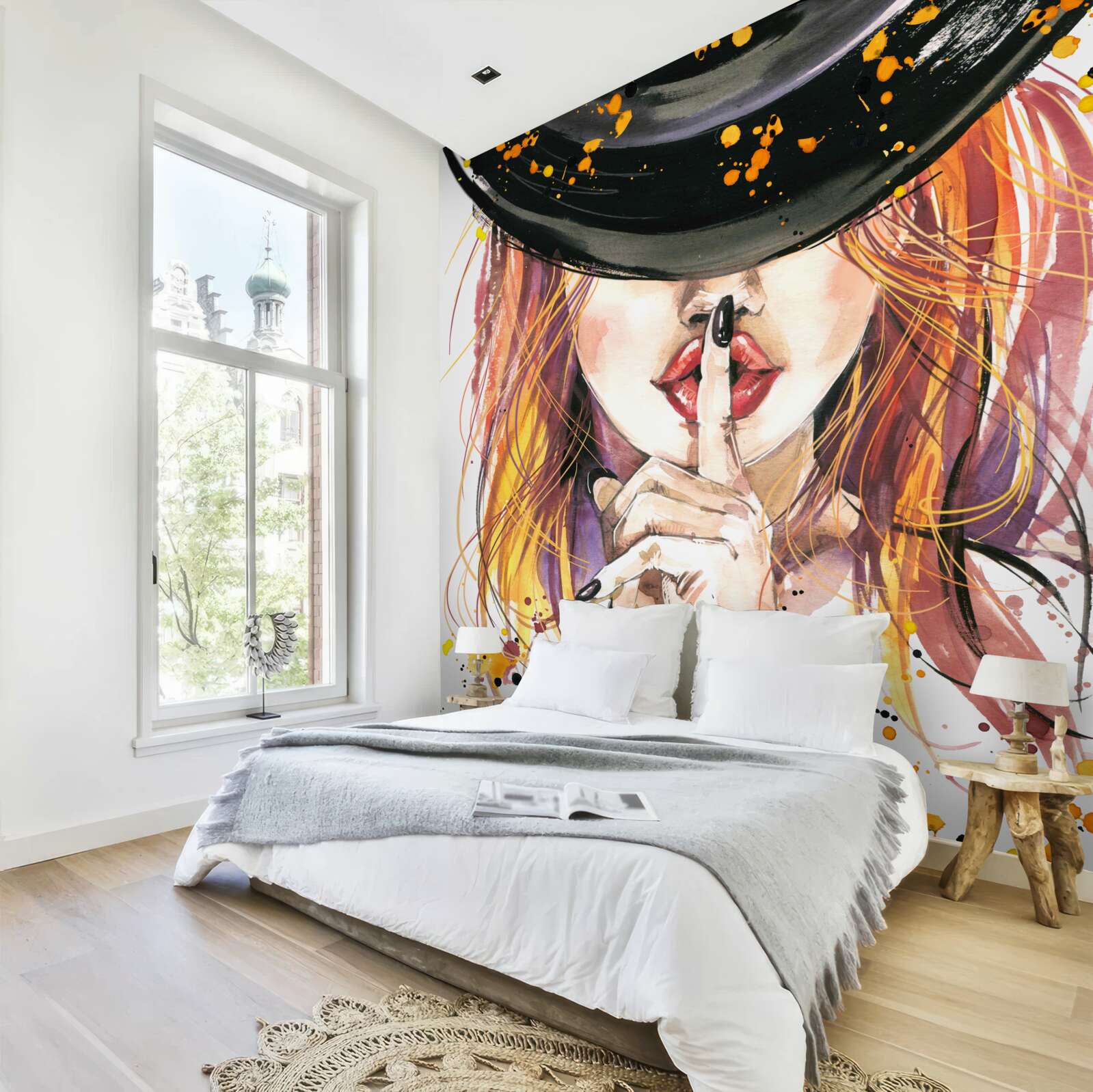 Papier peint femme avec un chapeau noir