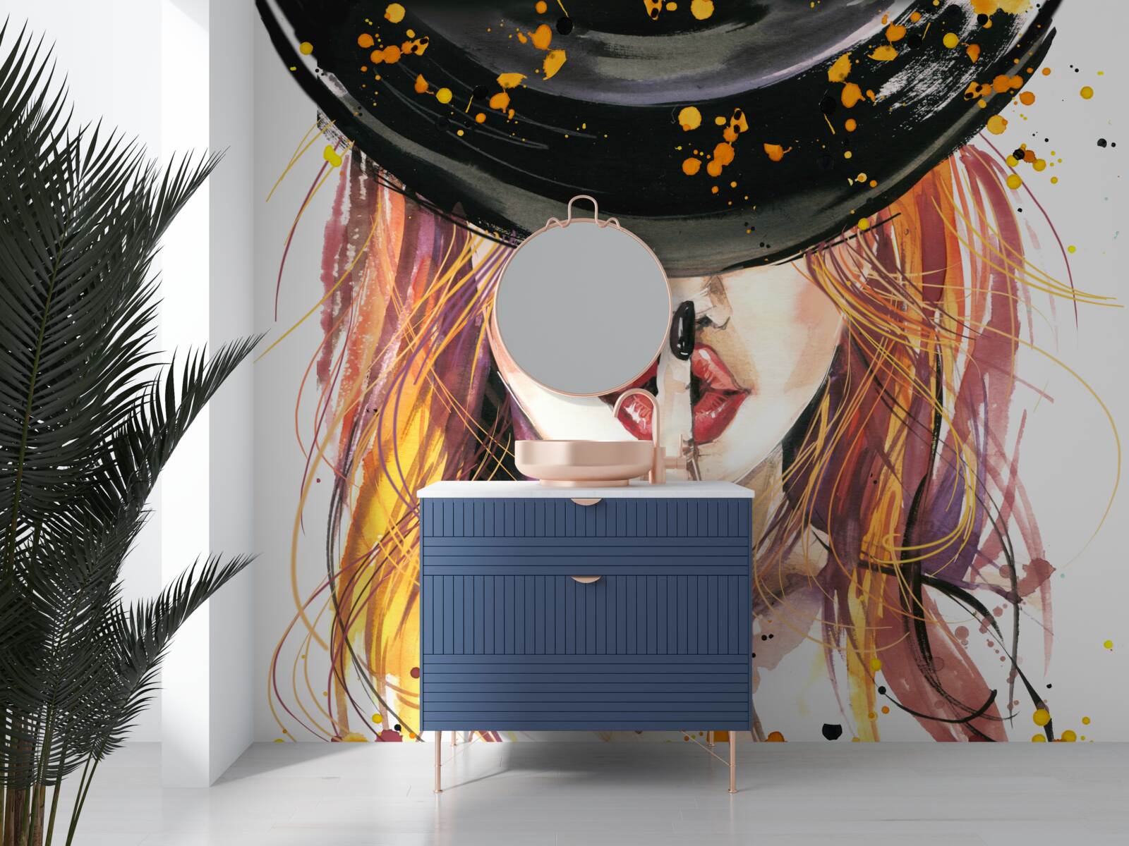 Papier peint femme avec un chapeau noir