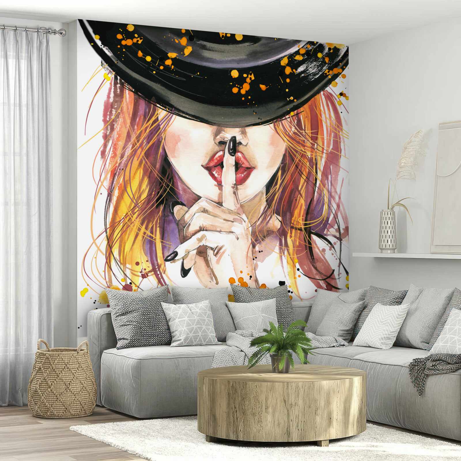 Papier peint femme avec un chapeau noir