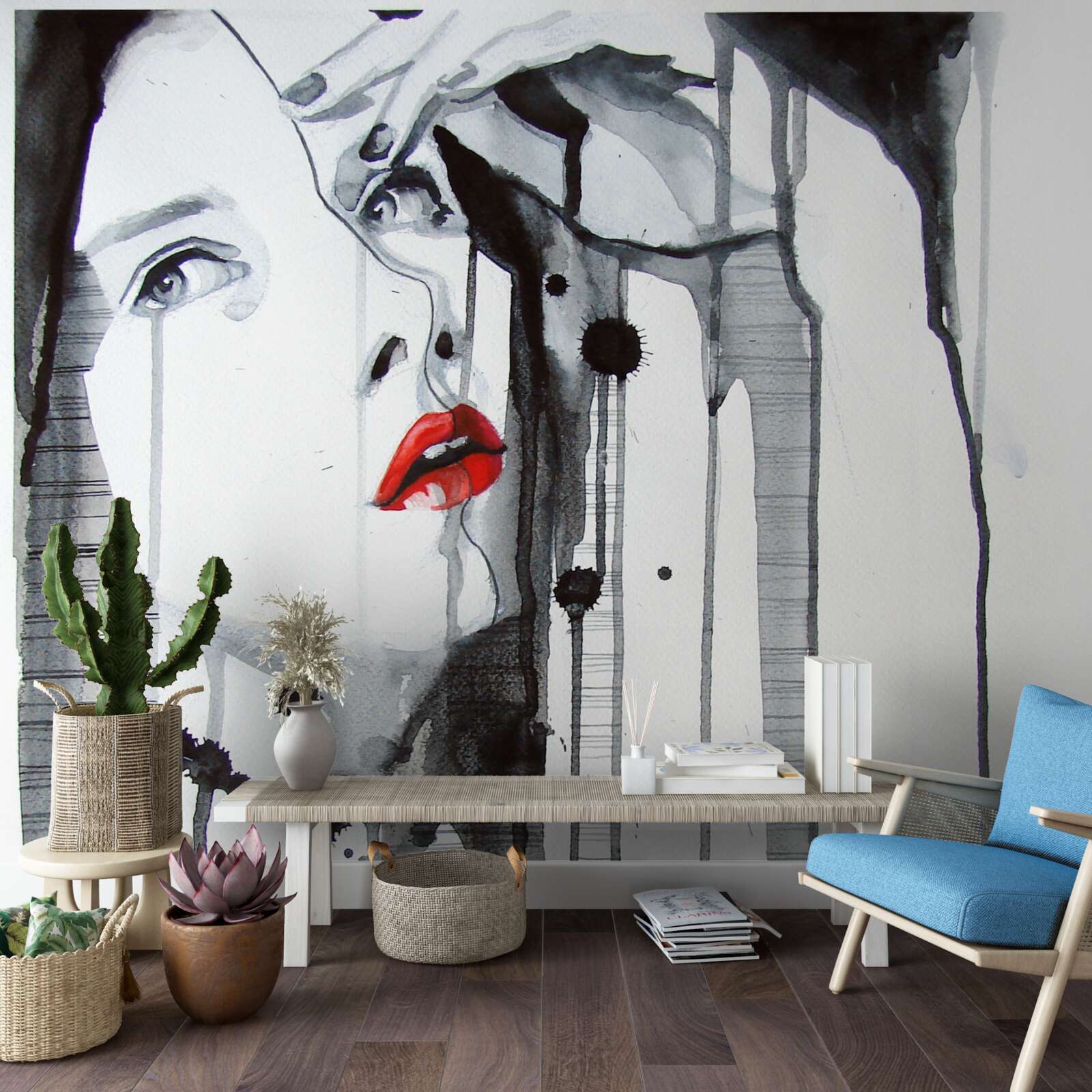 Papier peint image d'une femme aux lèvres écarlates