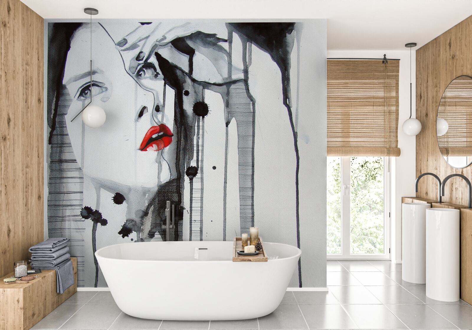 Papier peint image d'une femme aux lèvres écarlates