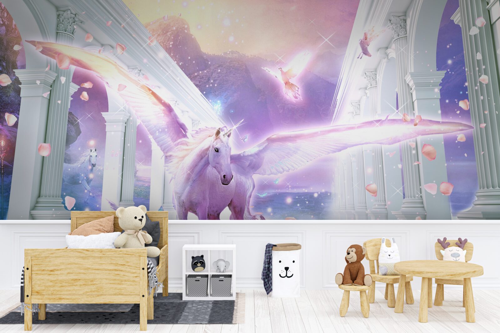 Papier peint une licorne magique flottant dans le ciel