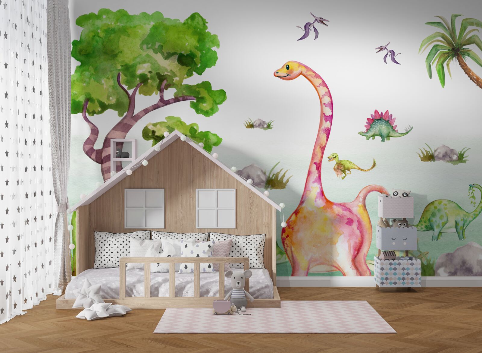 Papier peint dinosaures animés en promenade