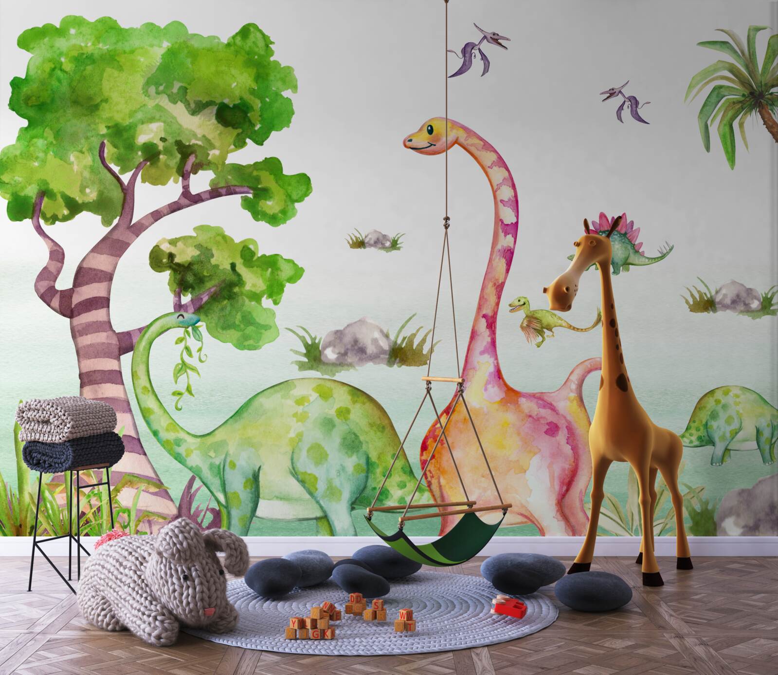 Papier peint dinosaures animés en promenade