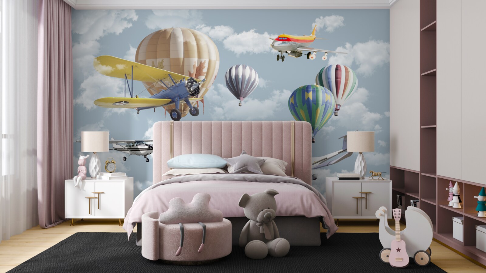 Papier peint compétition aérienne entre ballons et avions